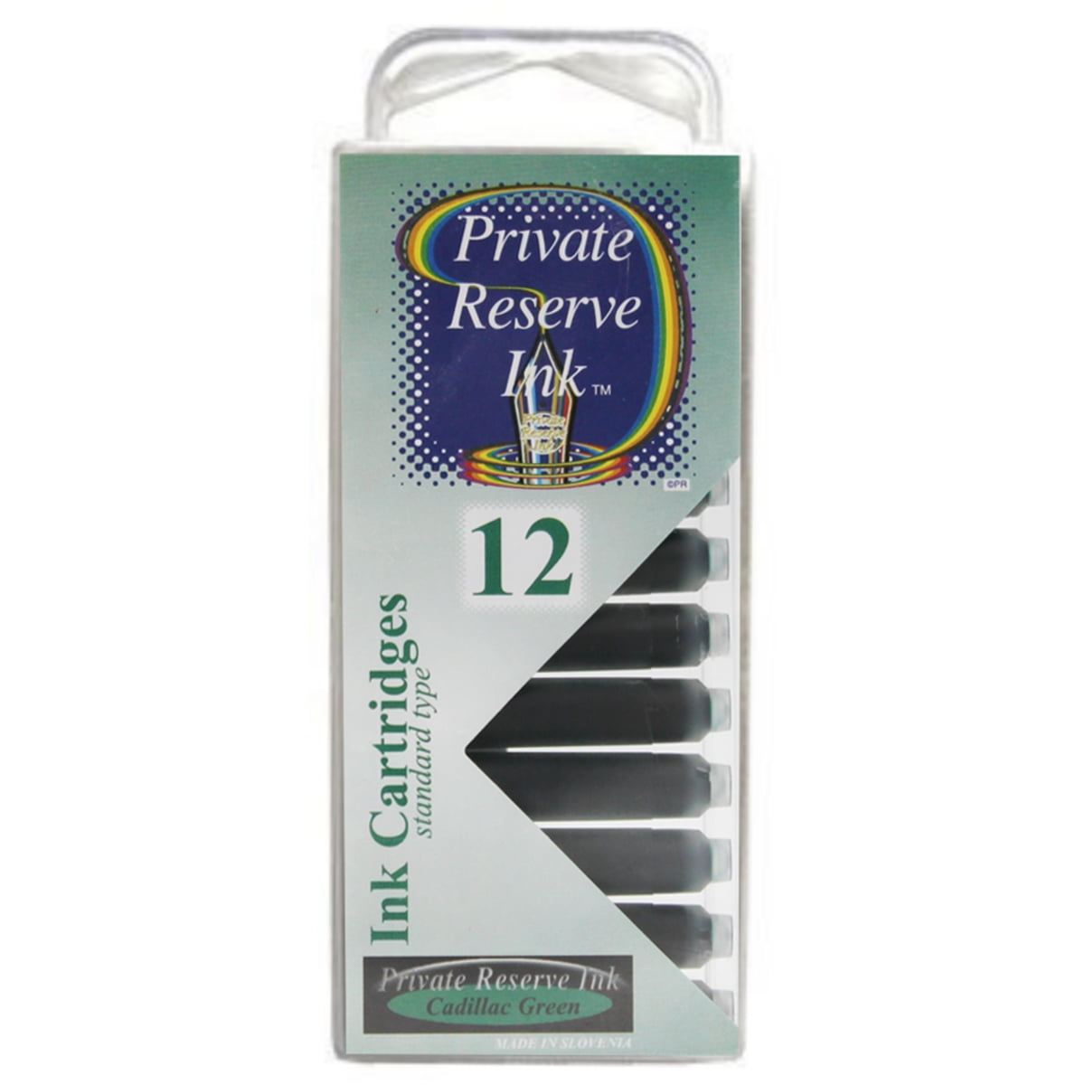 12 Pack – Private Reserve Ink, Universal Fountain Pen Ink Cartridges Clear Case, Cadillac Green