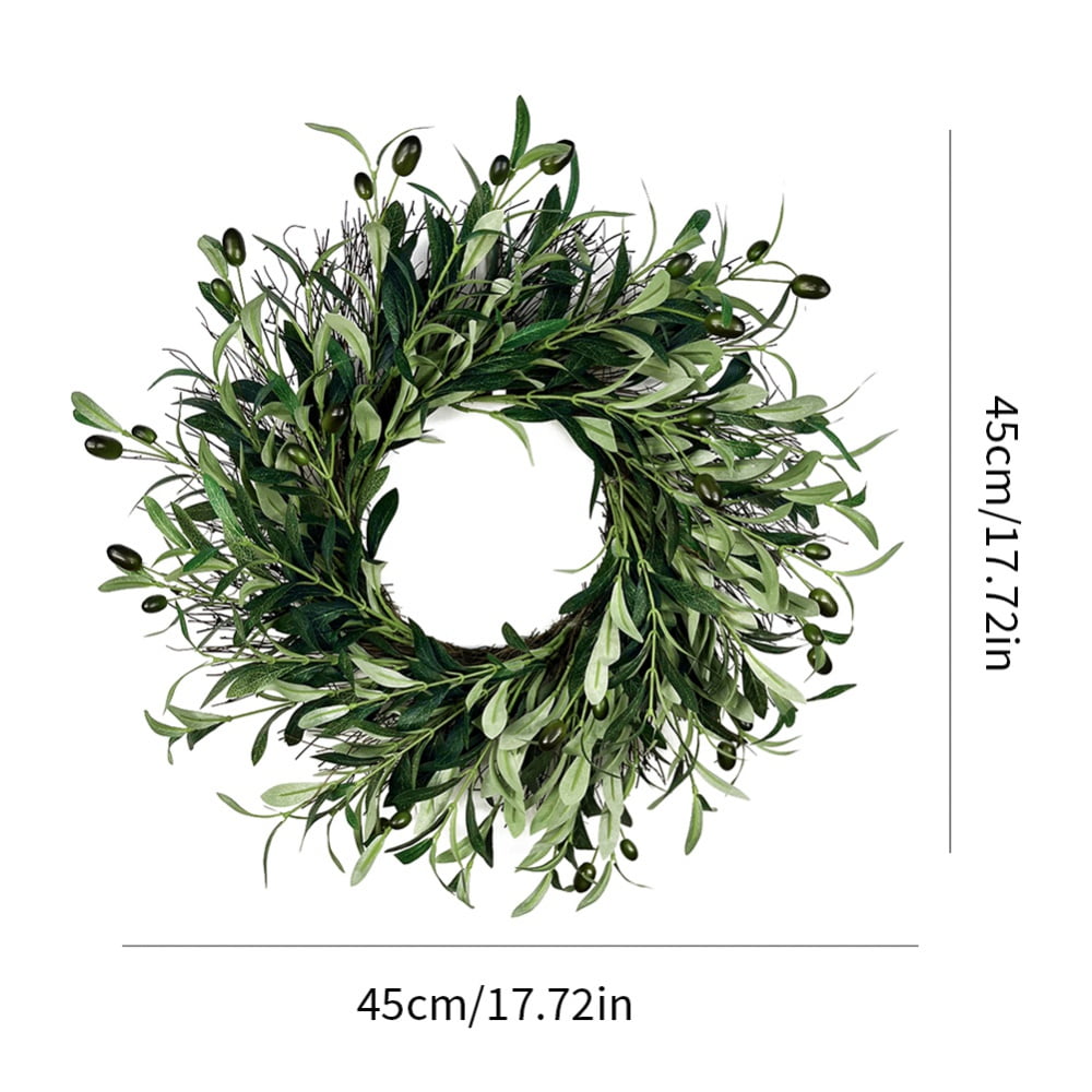 18 inches Artificial Olive Wreath for Front Door Decor Spring and Summer Faux Silk Garland Home Office Wall Window Wedding Decorations