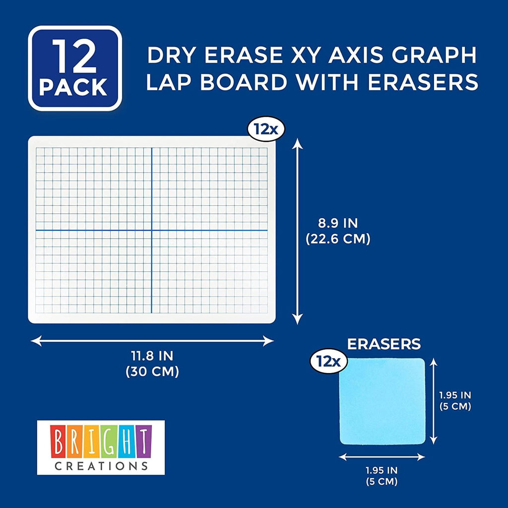 12 Pack Grid Dry Erase Lap Board with Erasers, 9×12 inch White Graph Lapboard with XY Axis for Kids Writing, Students, Classroom Desk