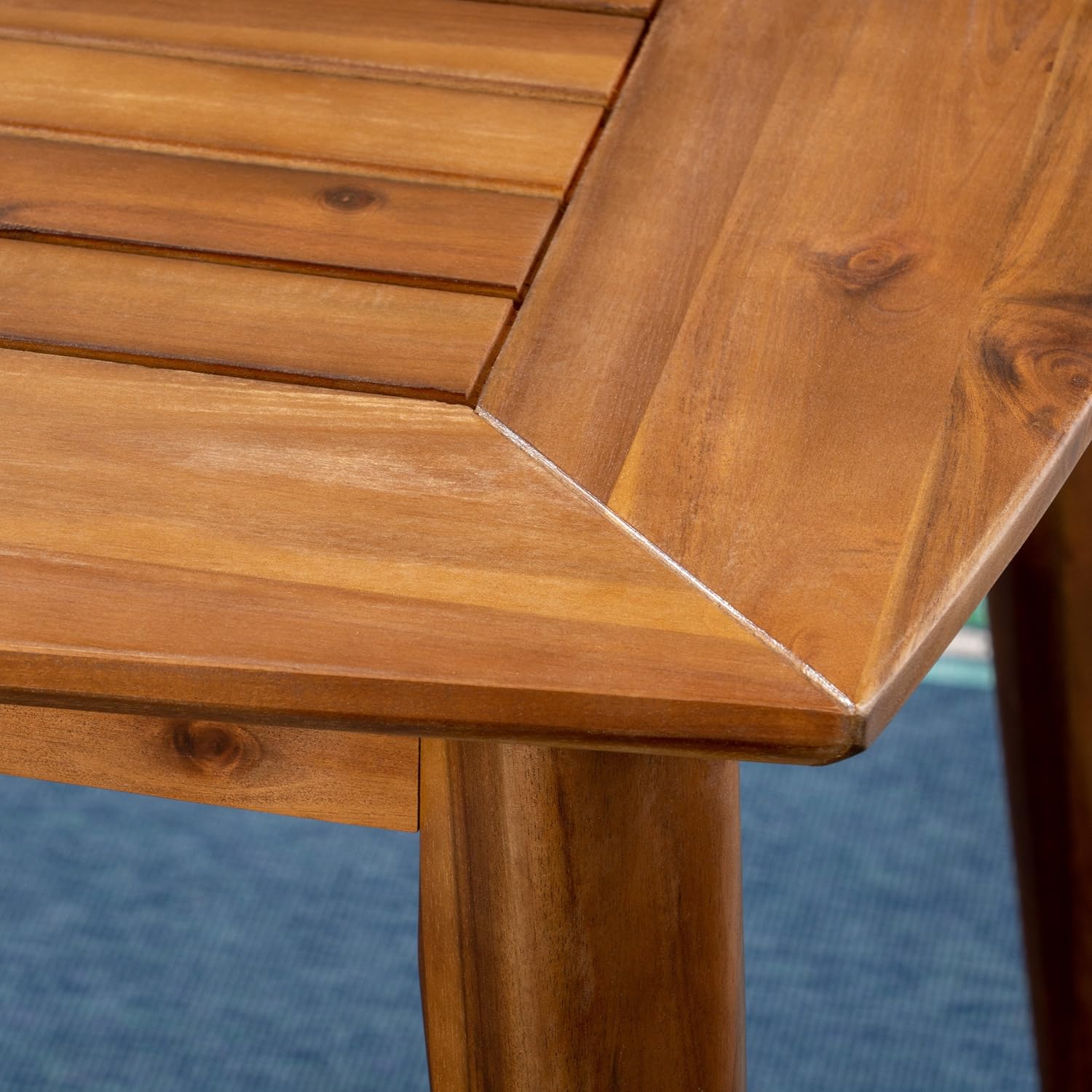 7-piece cherry wood dining set, teak surface / blue