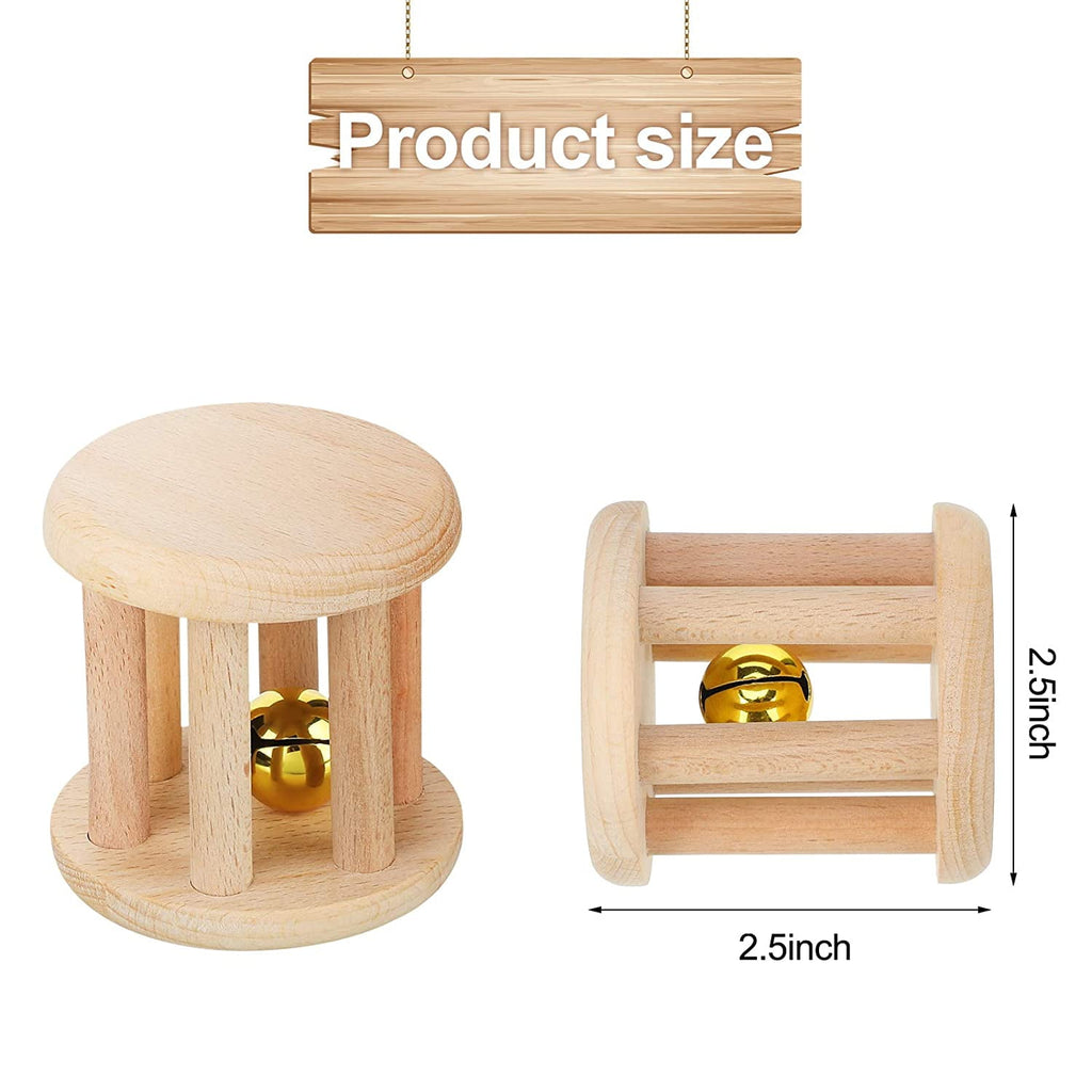 2 Pieces Wooden Rattle Wood Interlocking Discs Montessori Toys Wooden Teether Toys Wooden Rattle with Bell Nice Gift for Baby Boys and Girls Birthday Party Favor