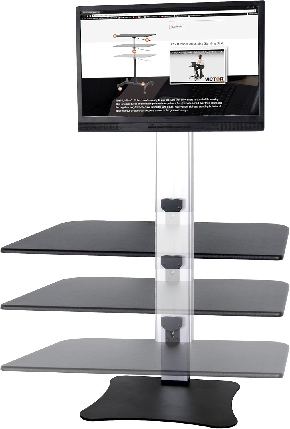 High-position electric triple monitor adjustable desk | Sit-stand dual-purpose work desk for three screens | 28-inch wide work surface | Compatible with any standard desktop | Adjustable monitor stand