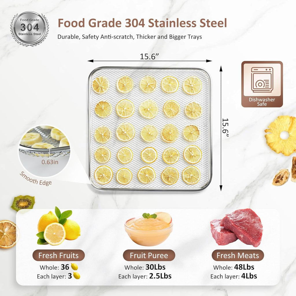 Commercial Large 12 Trays Food Dehydrator, Usable Area up to 22.67ft², 1200W Full Stainless Steel Dryer Machine, up to 190℉ Temperature, for Meat, Fruit, Veggies, Beef, Herbs, Pet Foods