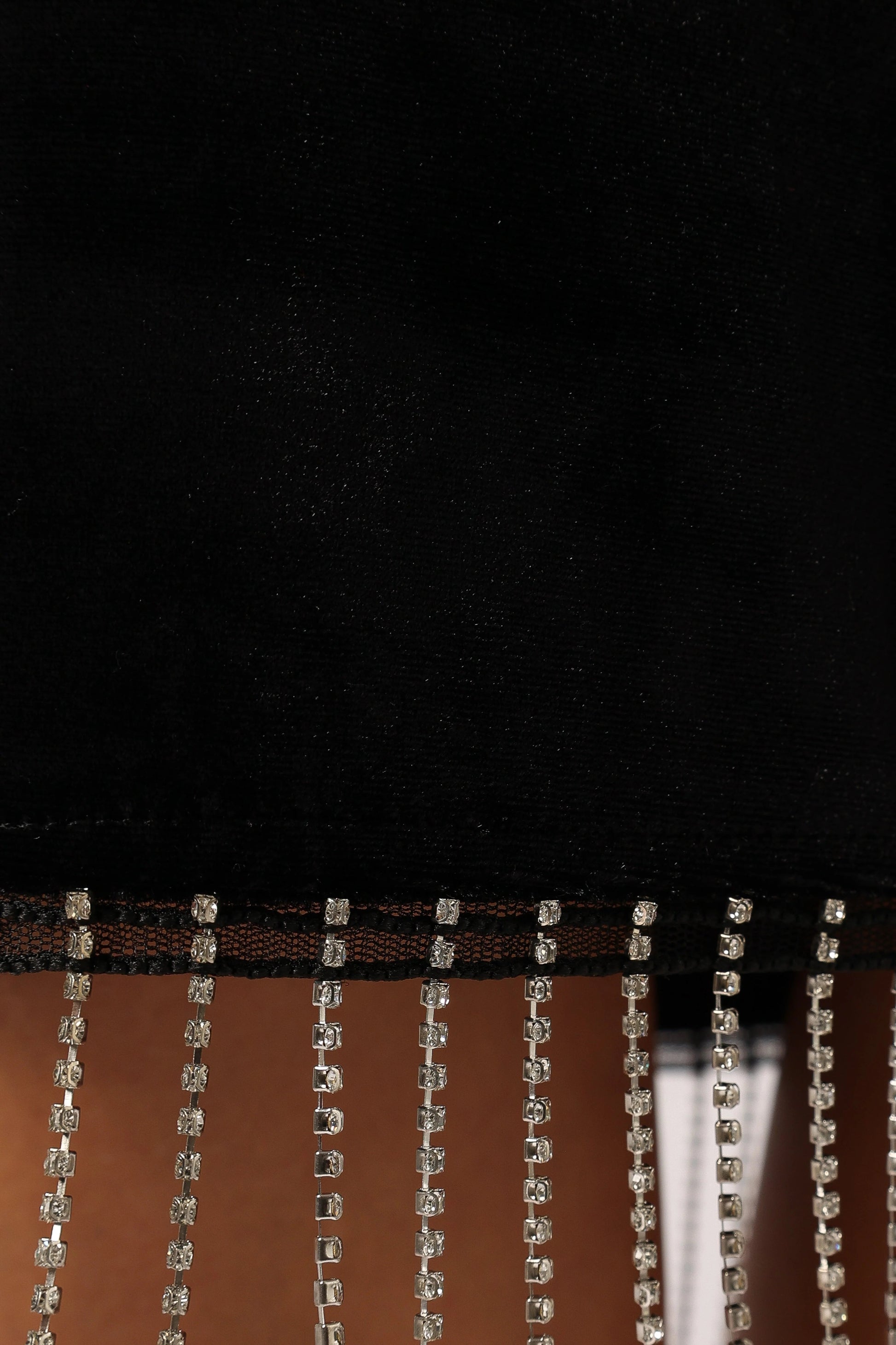 Embellished Fringe Velvet Midi Skirt