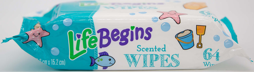 2 Pack QC Life Begins Scented Aloe Baby Wipes, 64 Count Each
