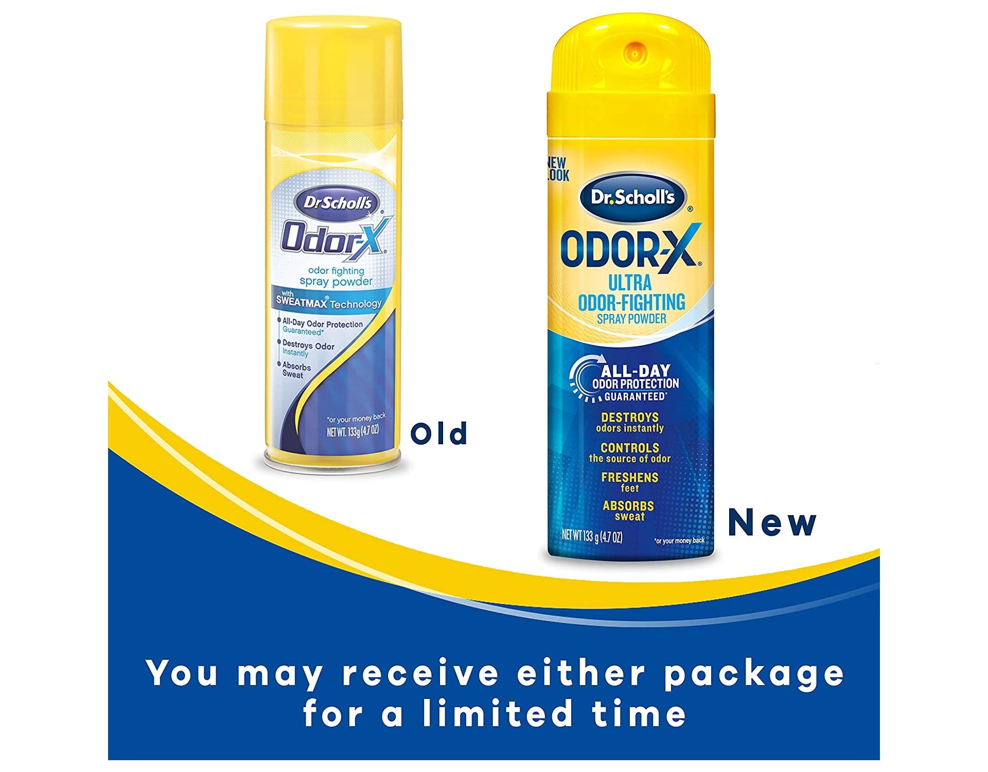 2 Pack Dr. Scholls Odor-X Odor Fighting Spray Powder 4.7 Oz Each