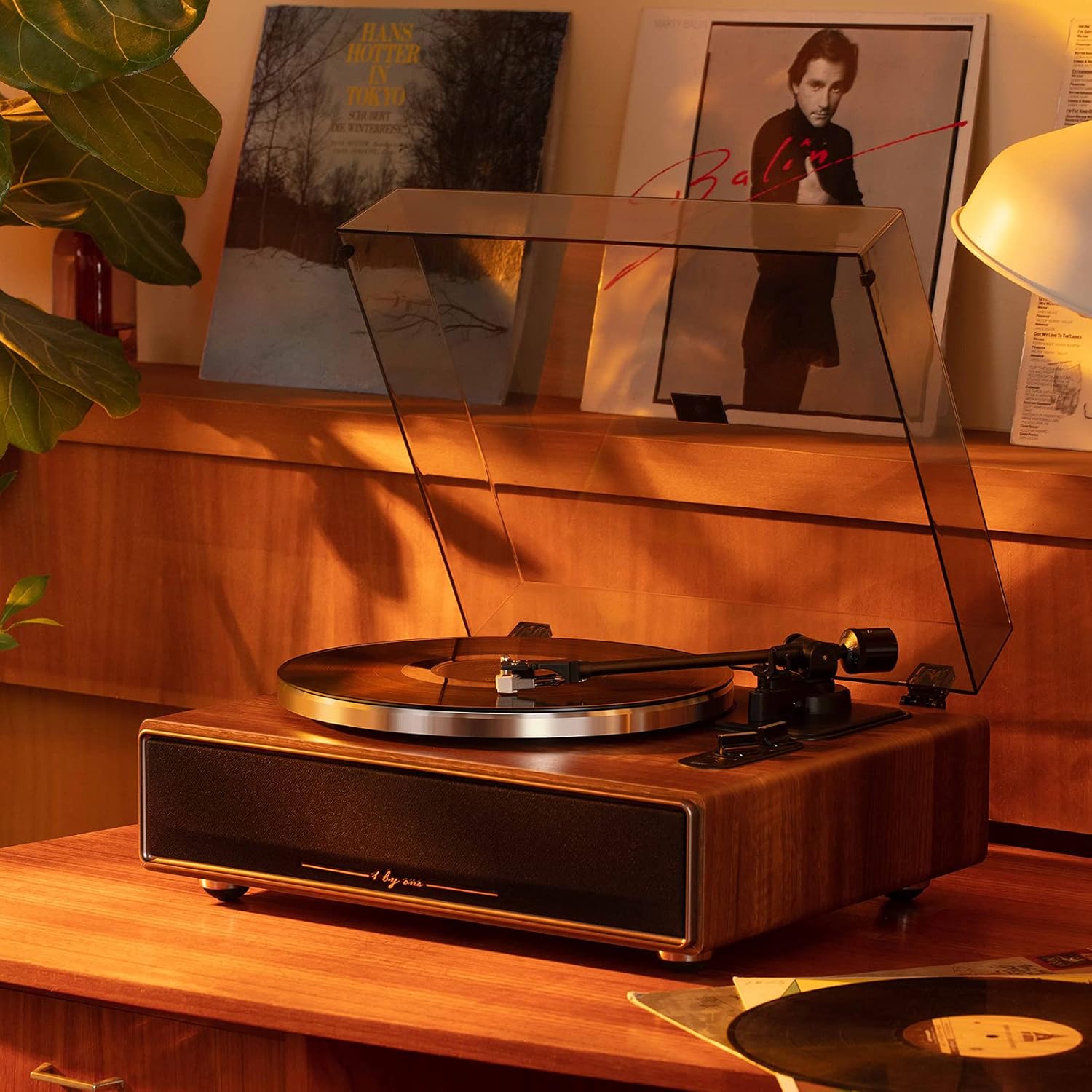 High Fidelity Belt Drive Turntable with Built-in Speakers, Vinyl Record Player with Magnetic Cartridge, Bluetooth Playback and Aux-in Functionality, Auto Off