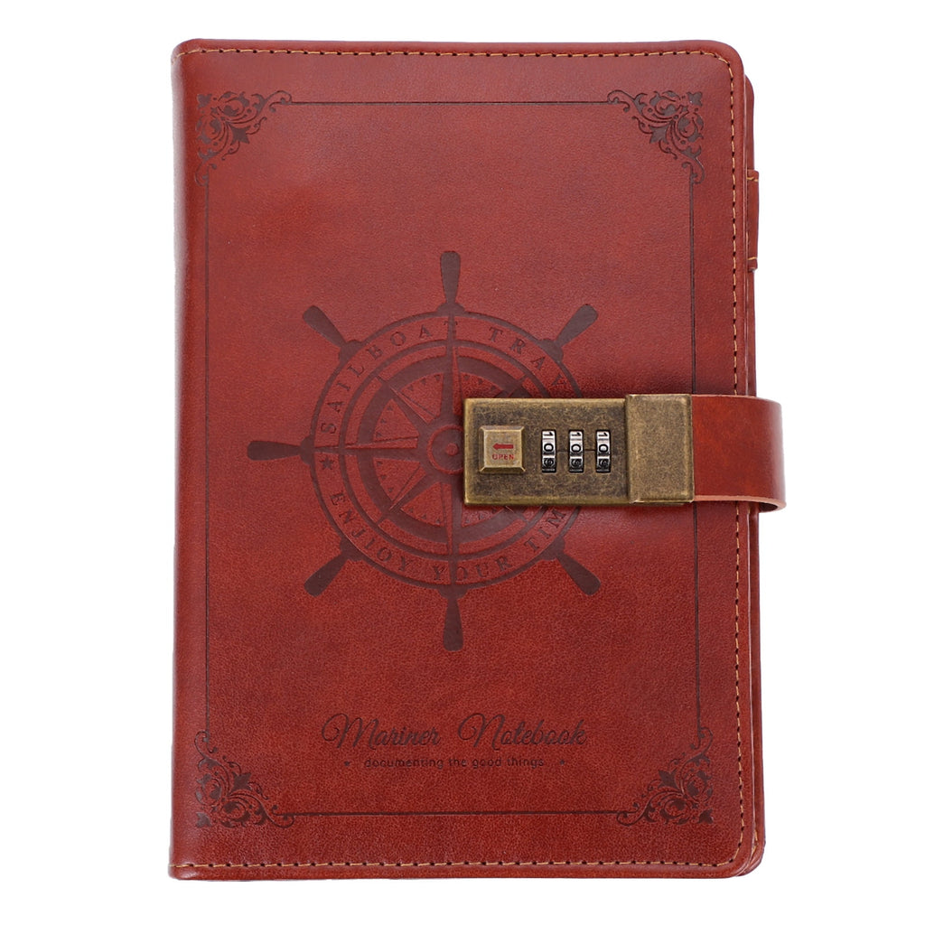 1pc PU Retro Note Pad Notebook PU Password Book Notebook Coded Lock Diary Book