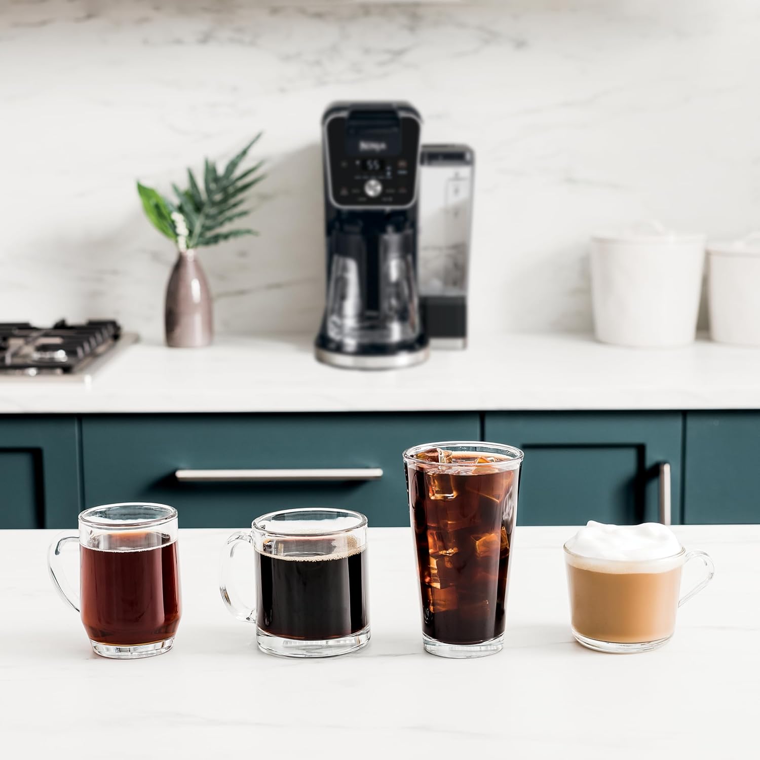 Coffee Machine | Dual Brewing Single-Port System | 4 Brewing Modes | Keep-Warm Function and Built-in Foaming Device | 14 Glass Filters and Removable 70-Ounce Water Tank | Black