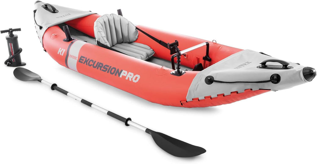 68309EP Excursion Pro K2 Inflatable Kayak Set: Includes Deluxe 86in Kayak Paddles and High-Output Pump – SuperTough PVC – Adjustable Bucket Seat – 2-Person – 400lb Weight Capacity