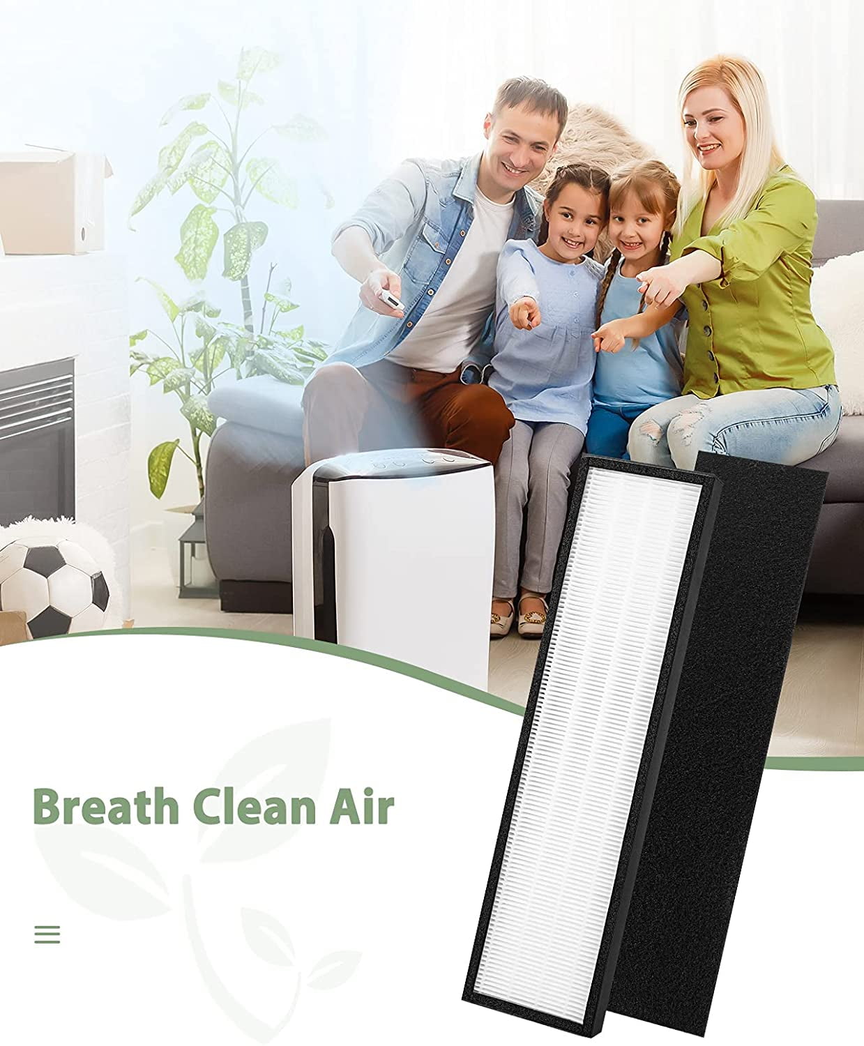 2 Pack True HEPA Replacement Filter for GermGuardian FLT5000, AC5250PT, AC5300B, AC5000E, AC5000 Series Filter C, with 8 Carbon Filters