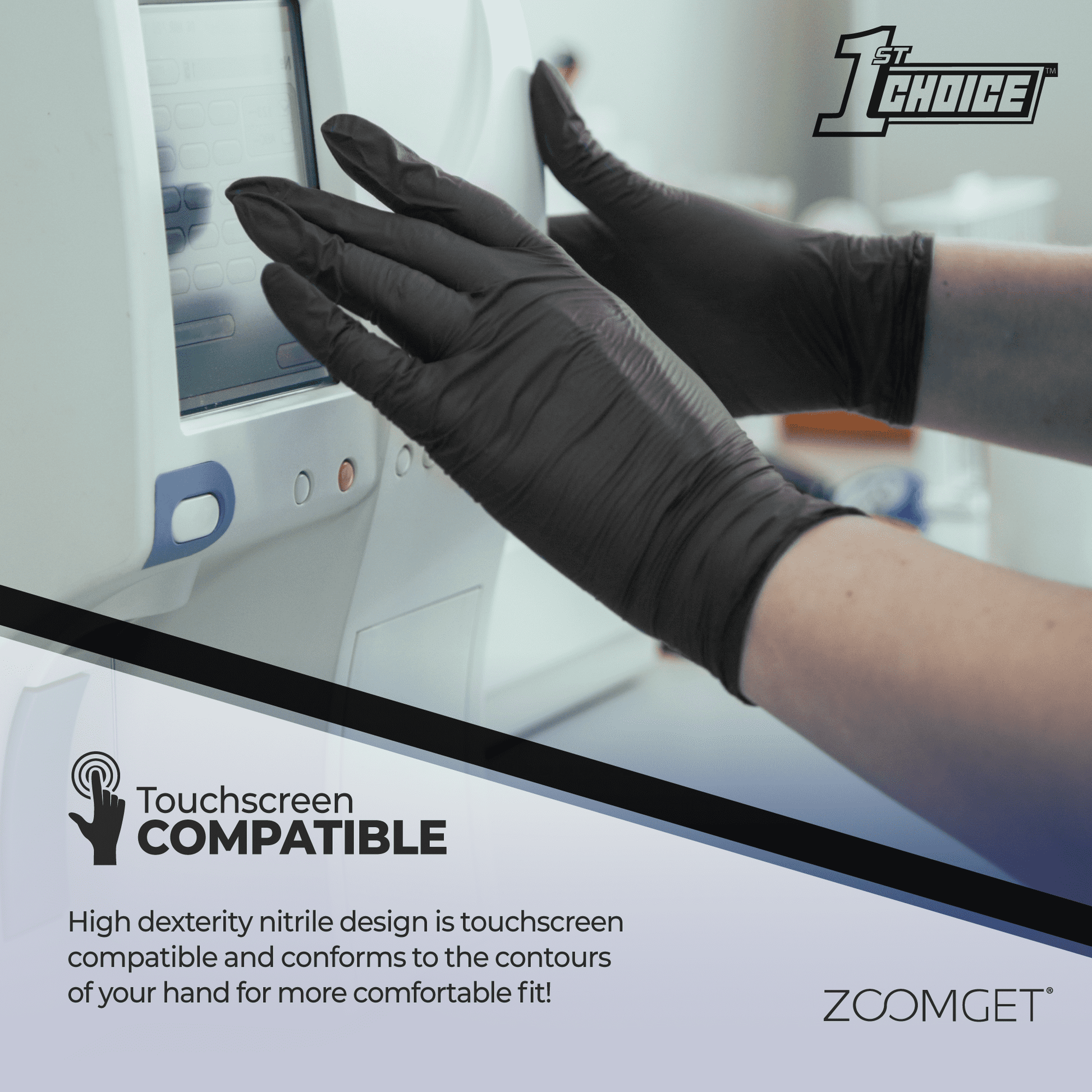 1st Choice 5mil Black Nitrile Exam Grade Chemo-Rated & Fentanyl Resistant Disposable Gloves, Small, 100