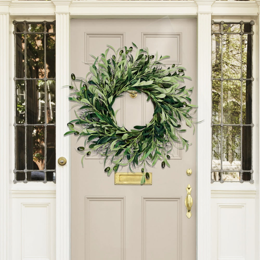 18 inches Artificial Olive Wreath for Front Door Decor Spring and Summer Faux Silk Garland Home Office Wall Window Wedding Decorations