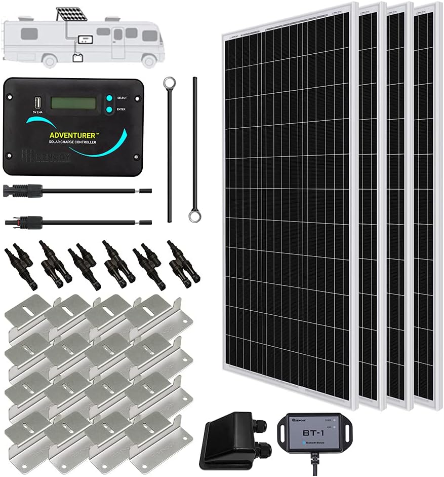 400 Watt 12 Volt Premium 4 Pcs 100W Panel+40A MPPT Charge Controller+ Bluetooth Module Fuse+ Mounting Z Brackets+Adaptor Kit +Tray Cables Set, 400W, Grid 12V Solar Power System