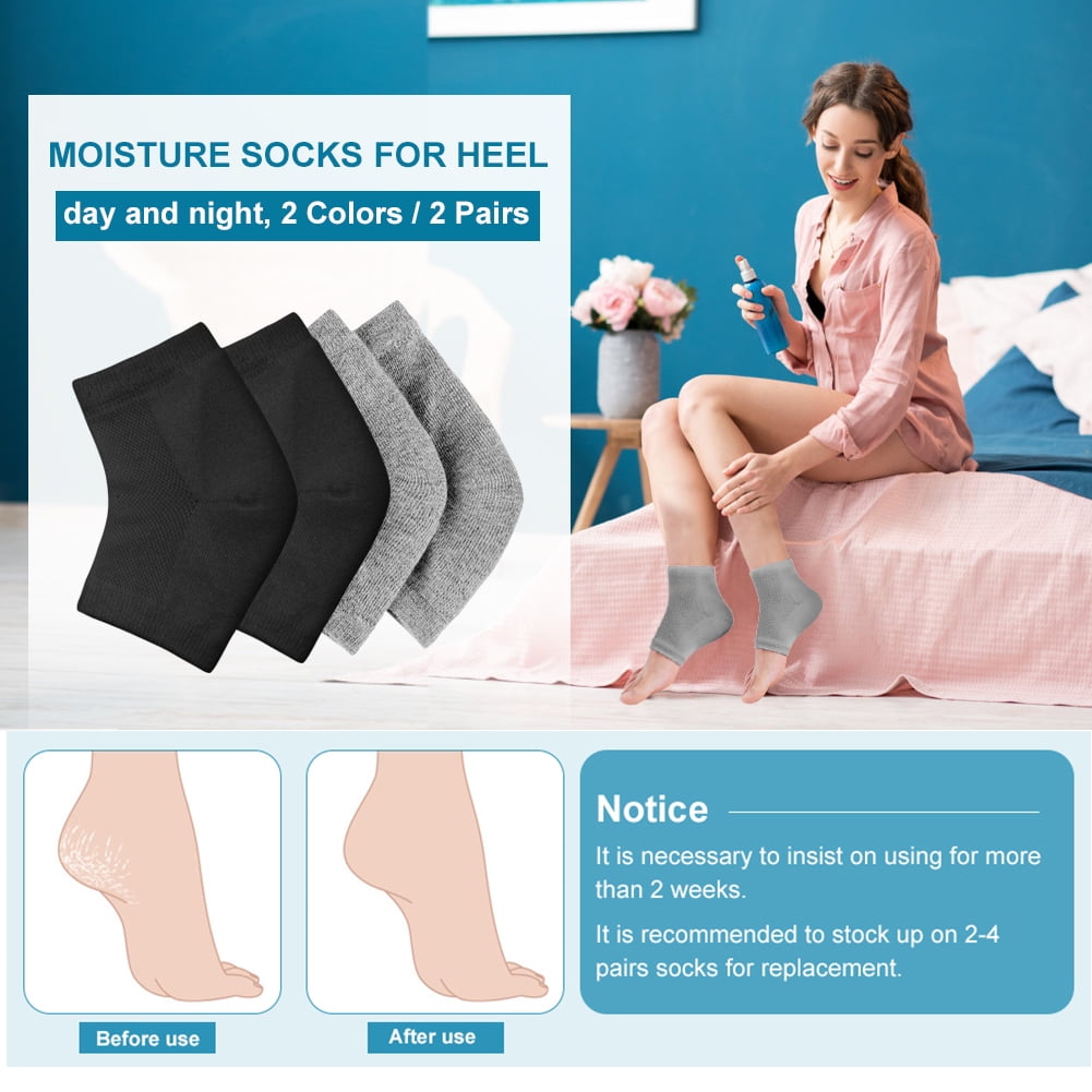 2 Pairs Moisturizing Socks for Men Women Open-toe Socks Breathable Socks Silicone Gel Heel Feet Care Sets for Dry Hard Cracked Skin