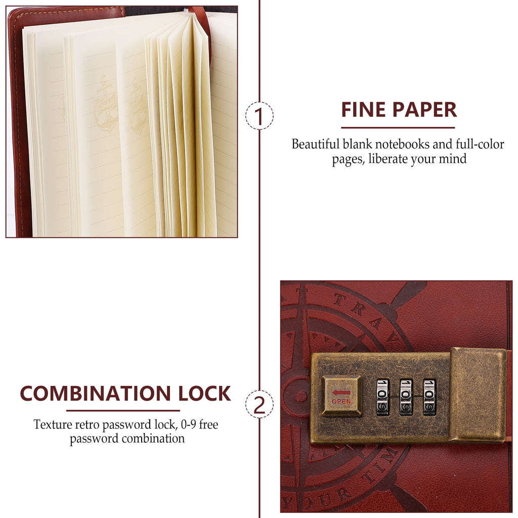 1pc PU Retro Note Pad Notebook PU Password Book Notebook Coded Lock Diary Book