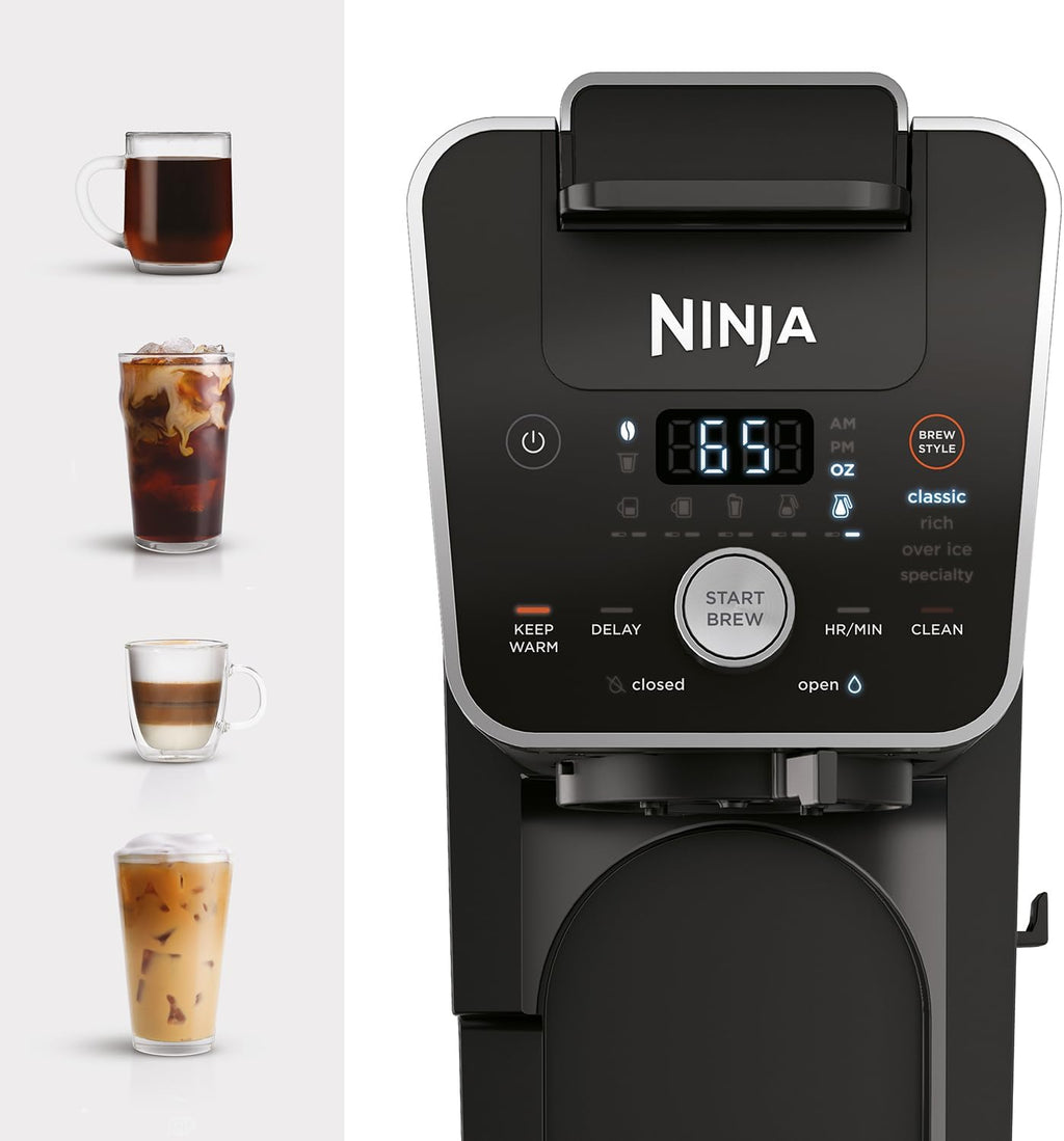 Coffee Machine | Dual Brewing Single-Port System | 4 Brewing Modes | Keep-Warm Function and Built-in Foaming Device | 14 Glass Filters and Removable 70-Ounce Water Tank | Black