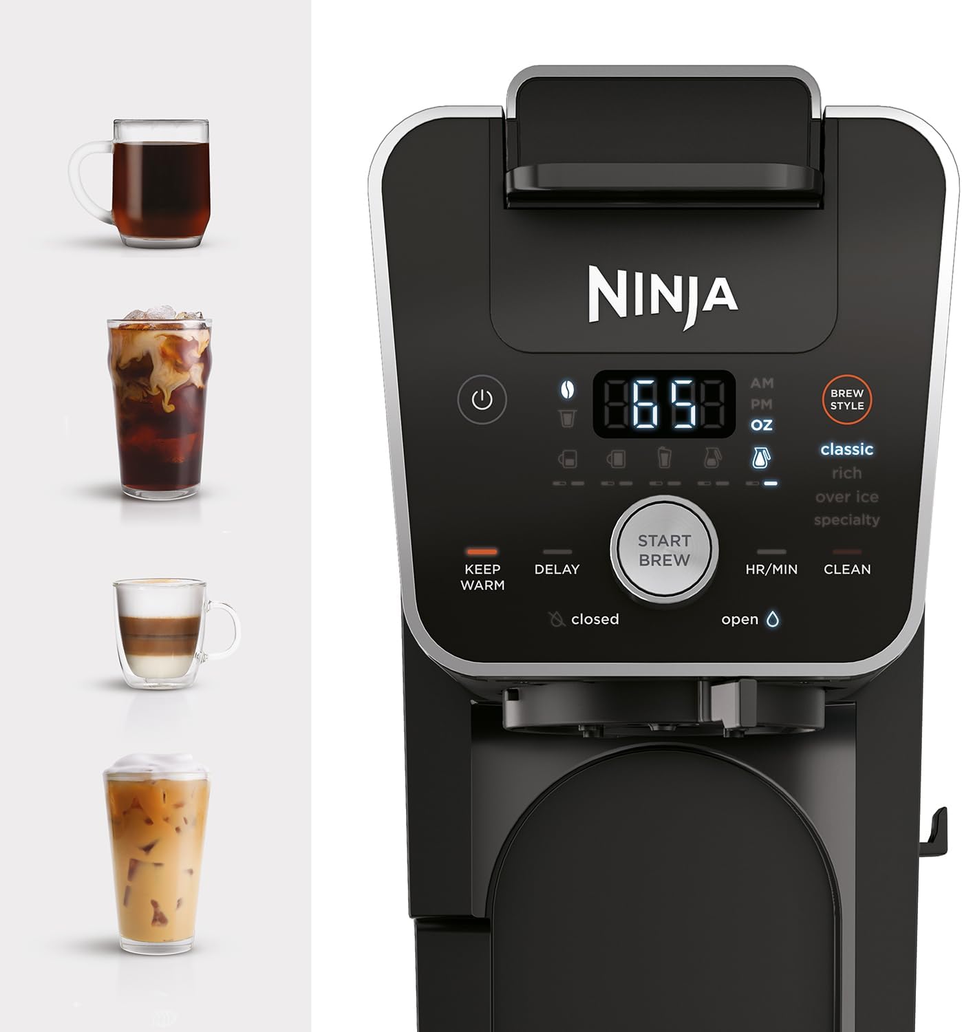 Coffee Machine | Dual Brewing Single-Port System | 4 Brewing Modes | Keep-Warm Function and Built-in Foaming Device | 14 Glass Filters and Removable 70-Ounce Water Tank | Black