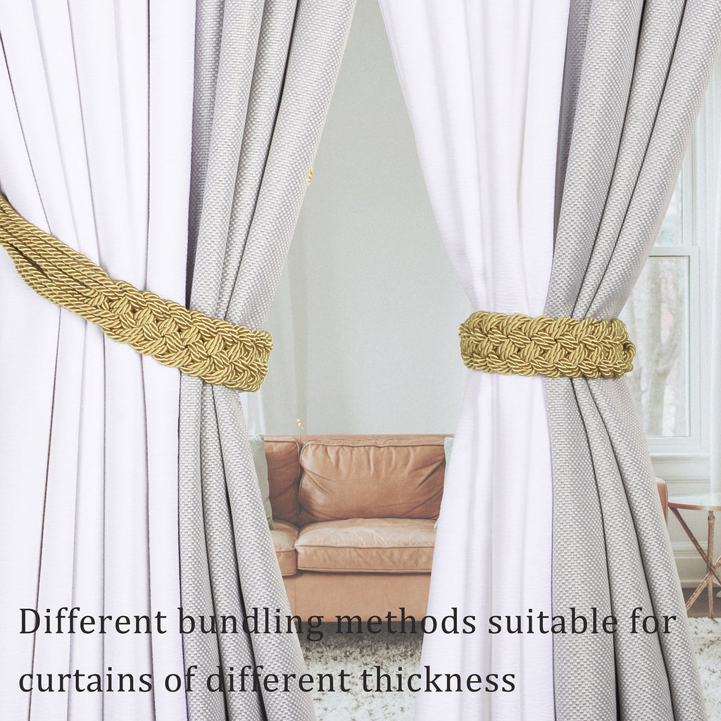 2 Pack Curtain Tiebacks Handmade Curtain Rope Tie-backs Decorative Drapery Holdbacks (Golden)