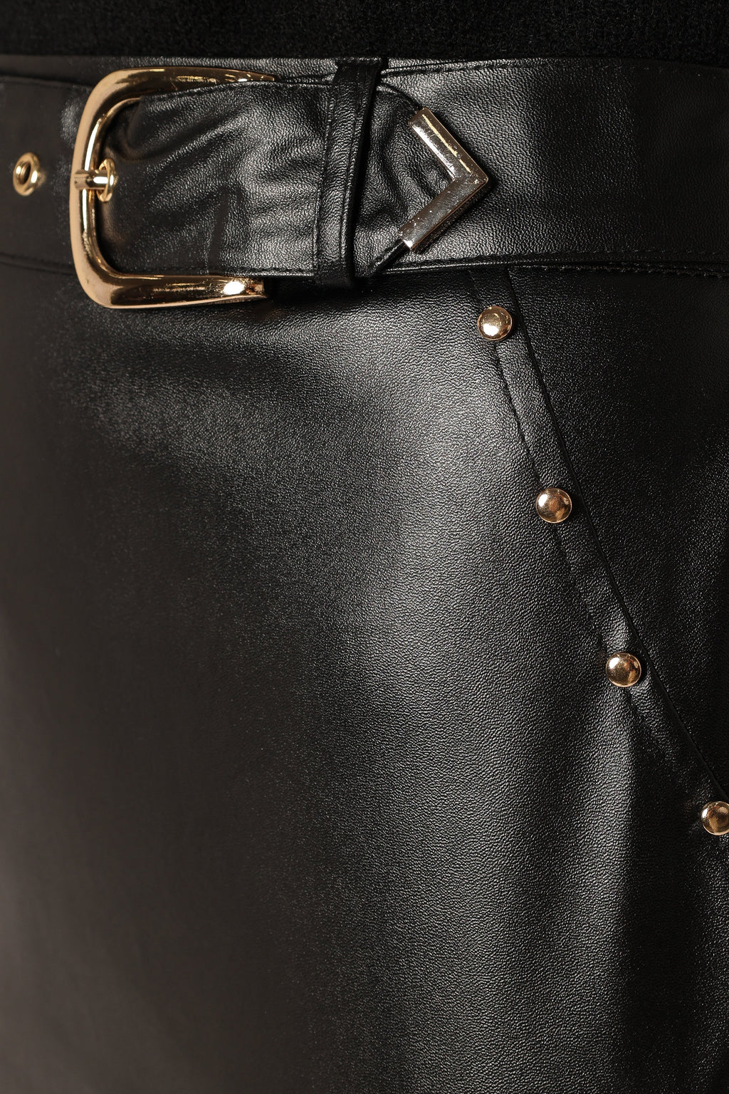 Faux Leather Mini Skirt with Gold Hardware