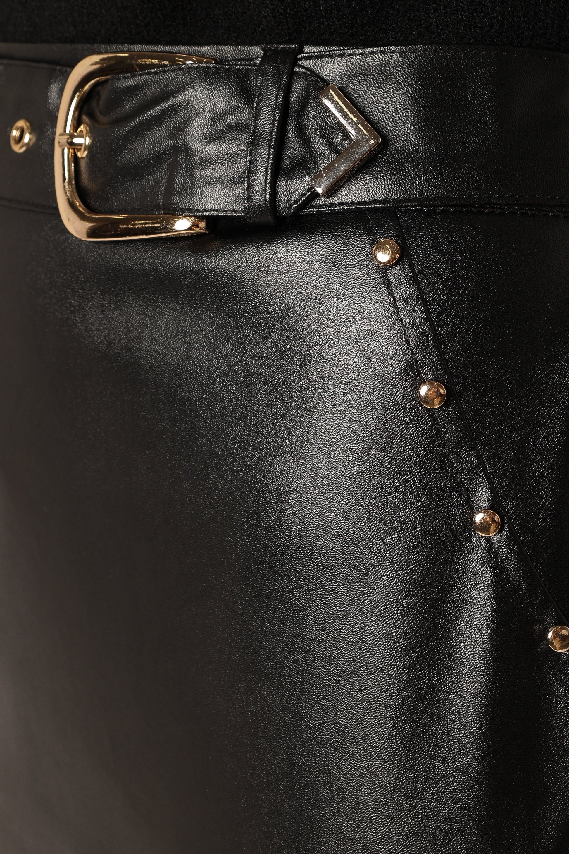 Faux Leather Mini Skirt with Gold Hardware