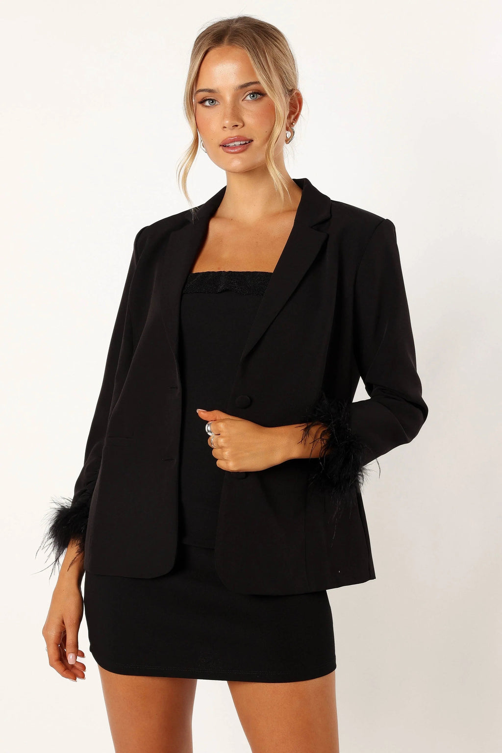 Feather-Cuff Notch-Lapel Blazer