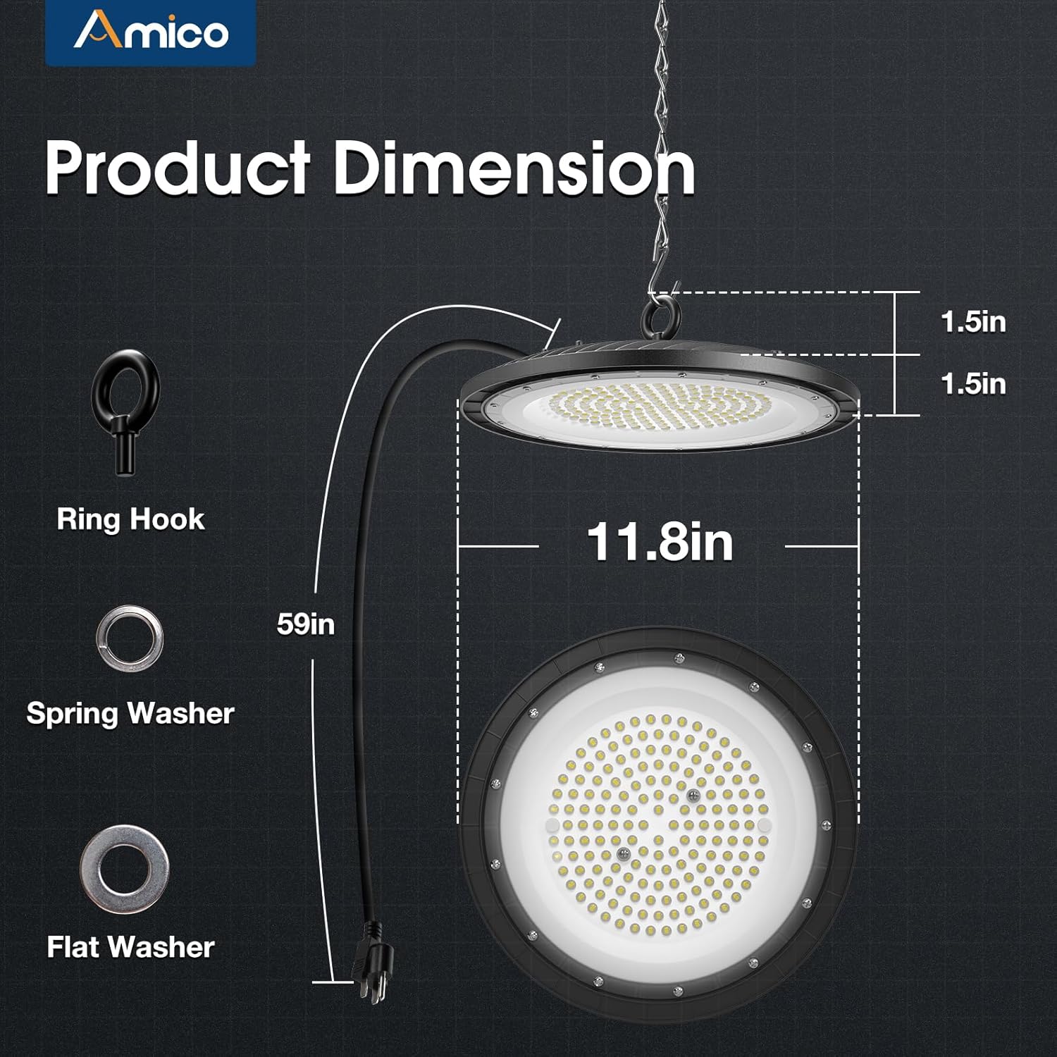 200-watt, 10 sets of UFO lamps, LED ceiling lights, 28,000 lumens, 5000K LED ceiling lights, 5-foot cable, can replace 650-watt metal halide/hot mercury lamps, suitable for gyms, factories, barns and warehouses.
