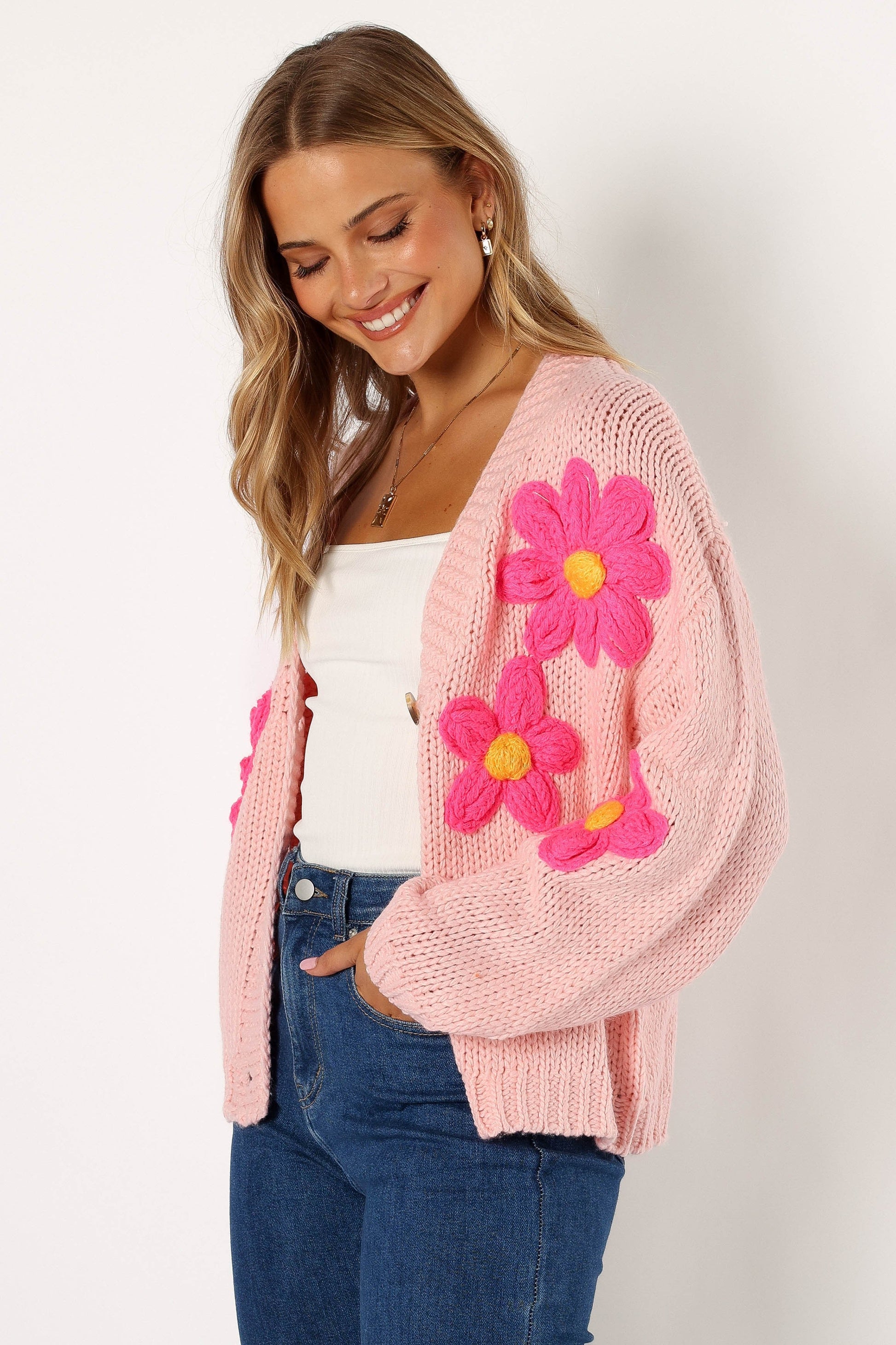 Floral-Embroidered Open-Front Cardigan
