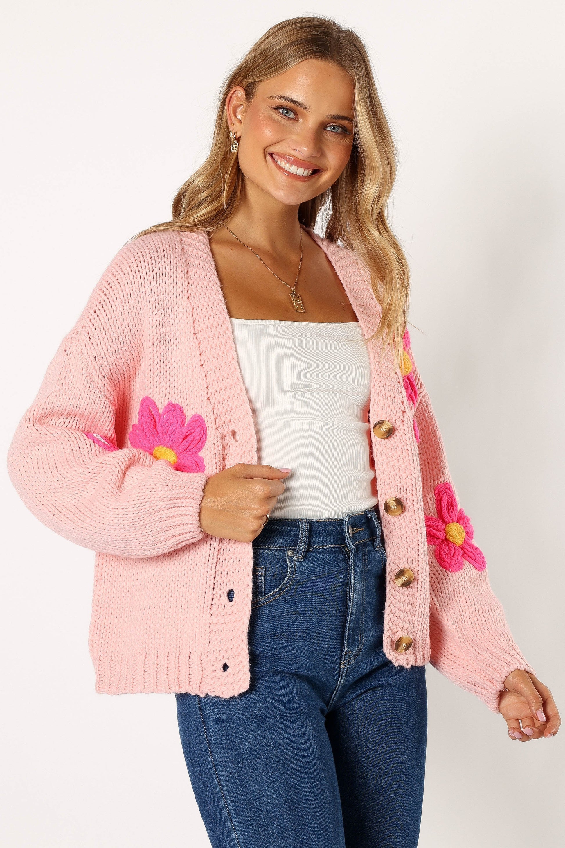 Floral-Embroidered Open-Front Cardigan