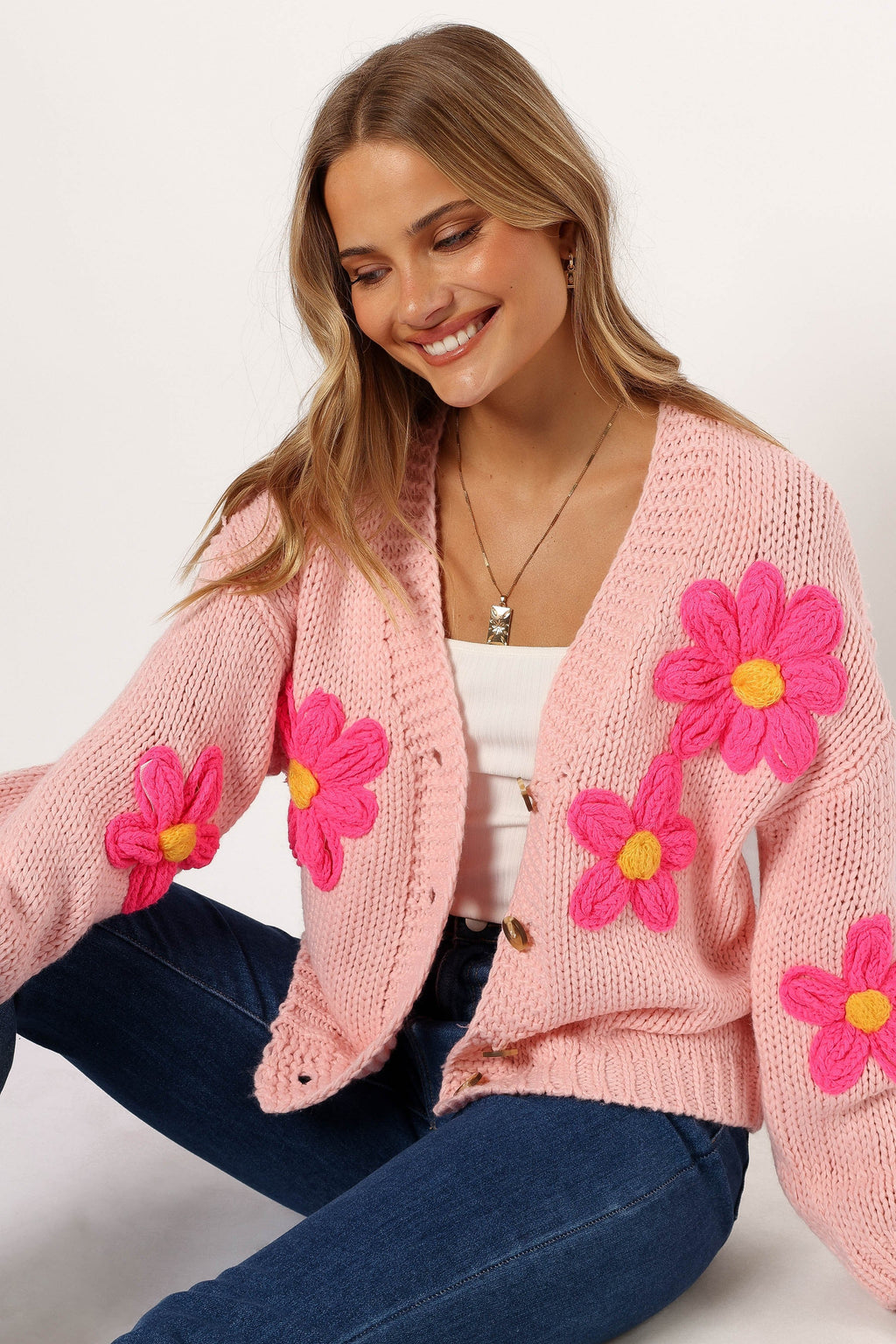 Floral-Embroidered Open-Front Cardigan
