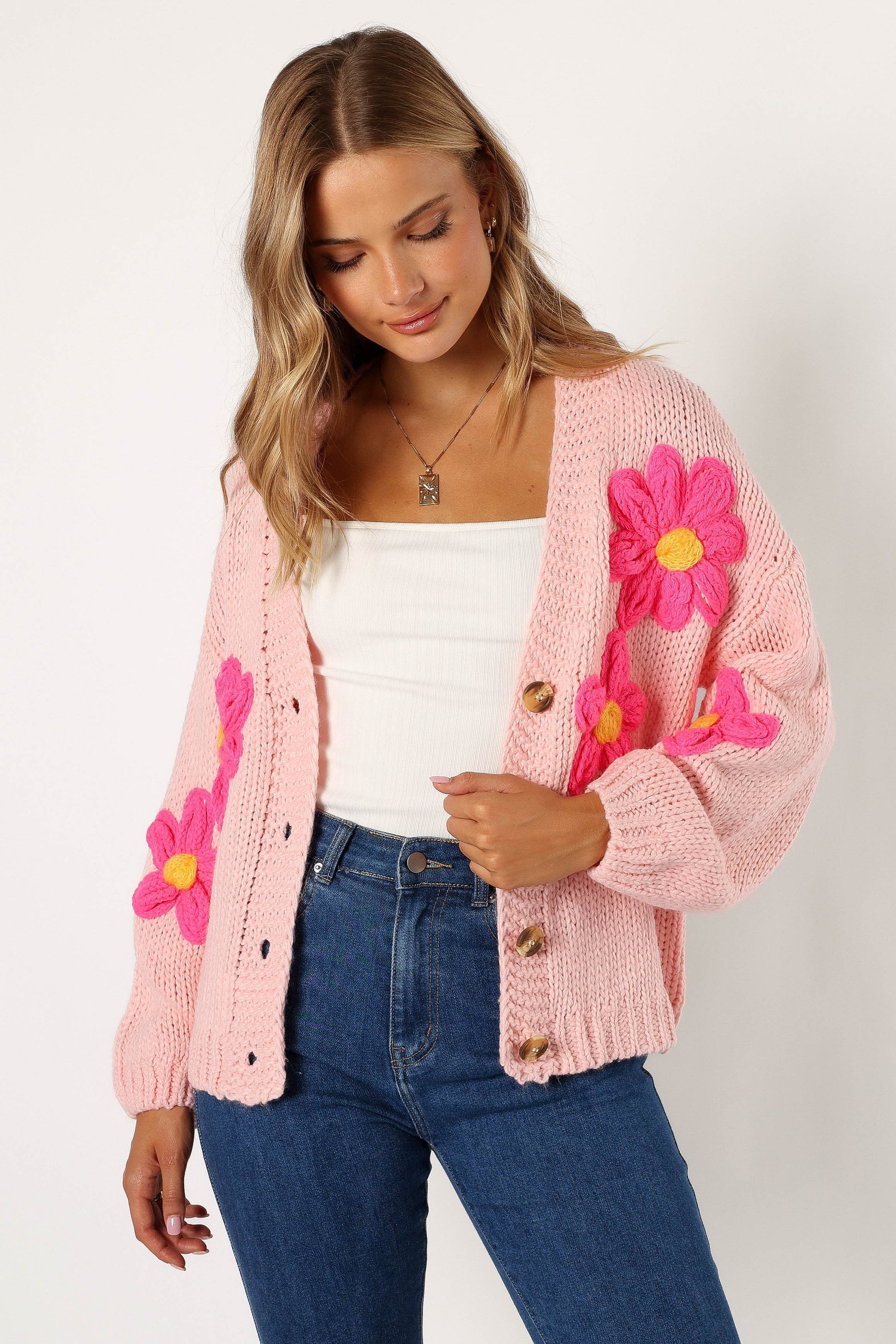 Floral-Embroidered Open-Front Cardigan