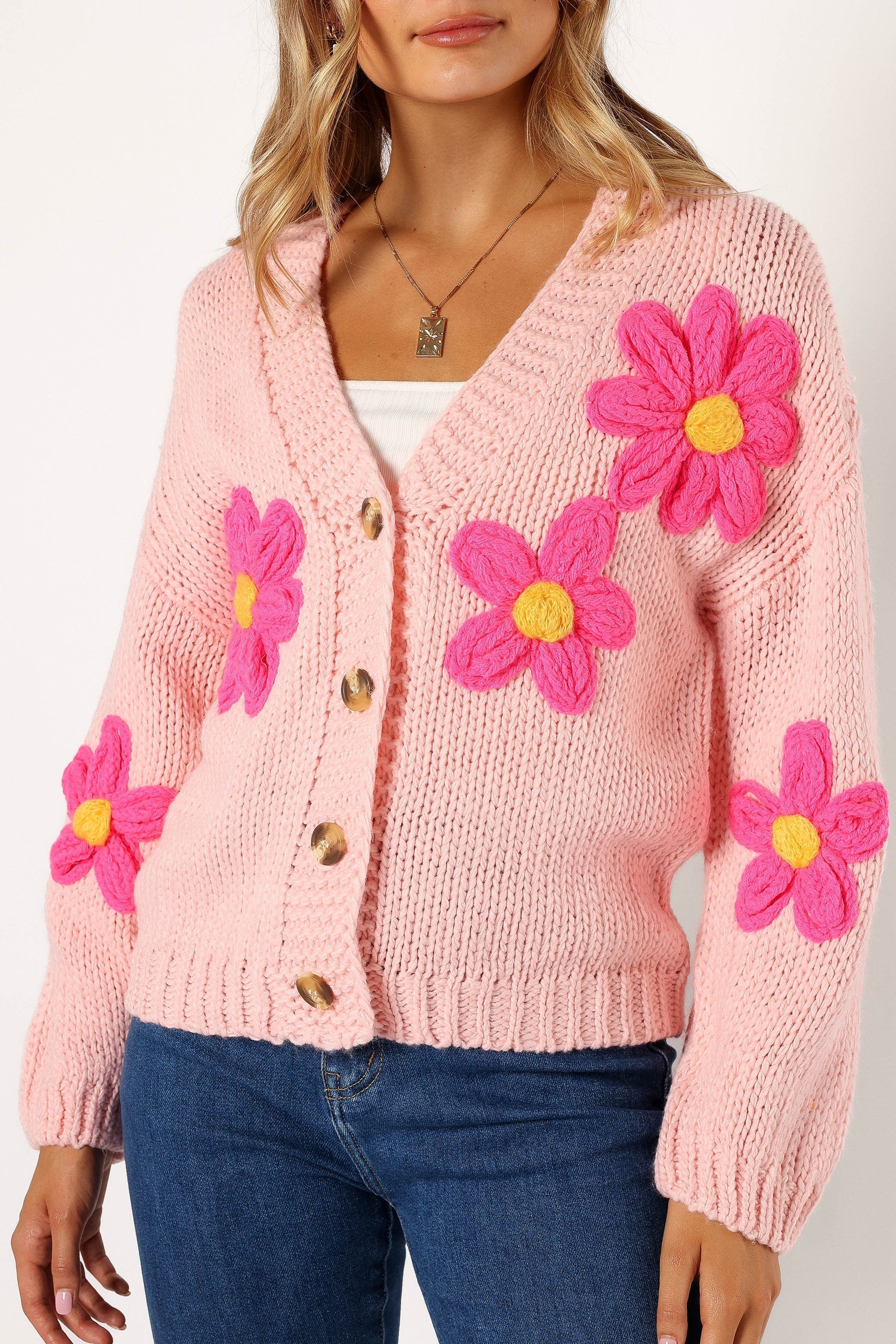 Floral-Embroidered Open-Front Cardigan