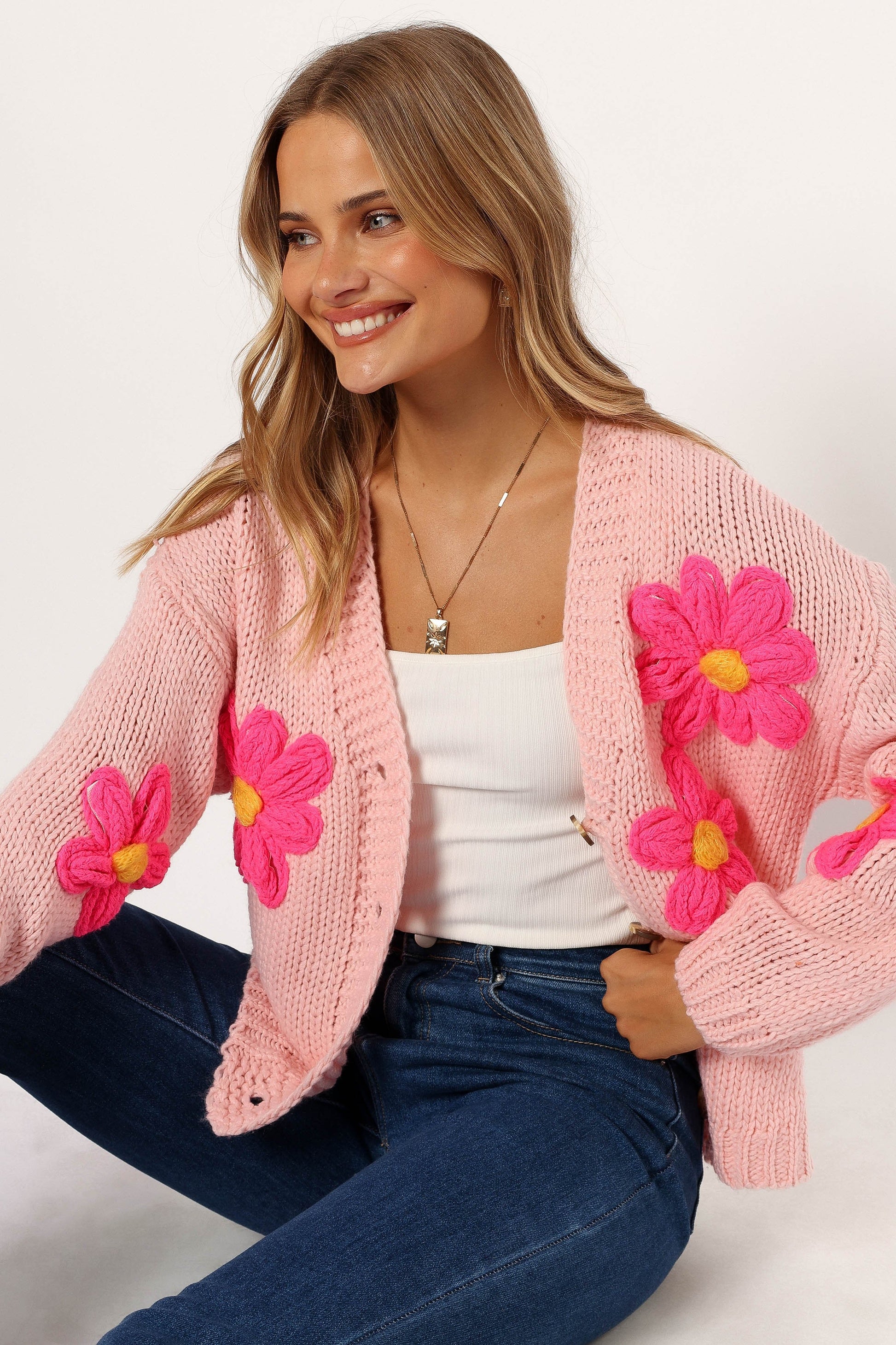 Floral-Embroidered Open-Front Cardigan