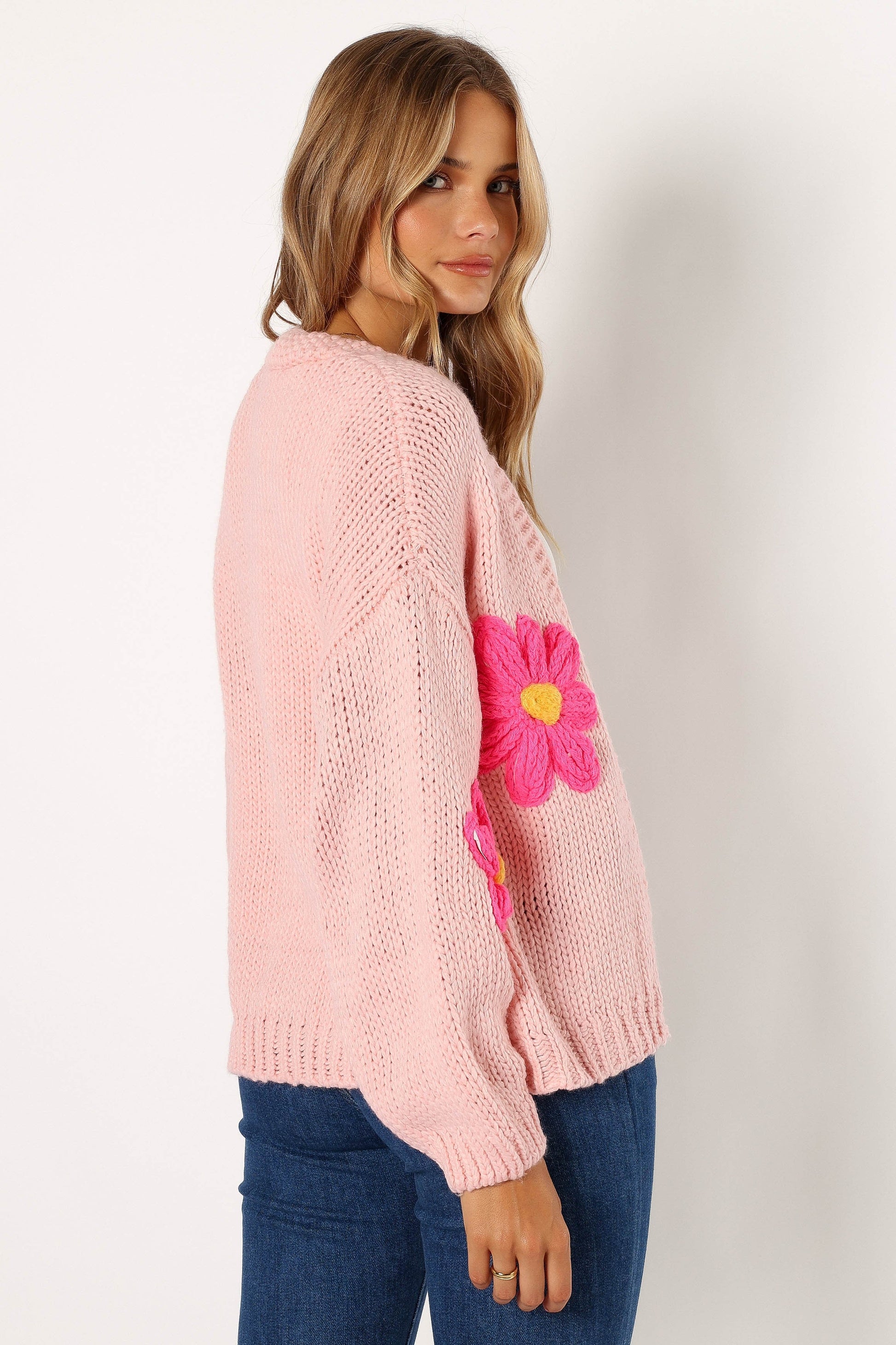 Floral-Embroidered Open-Front Cardigan