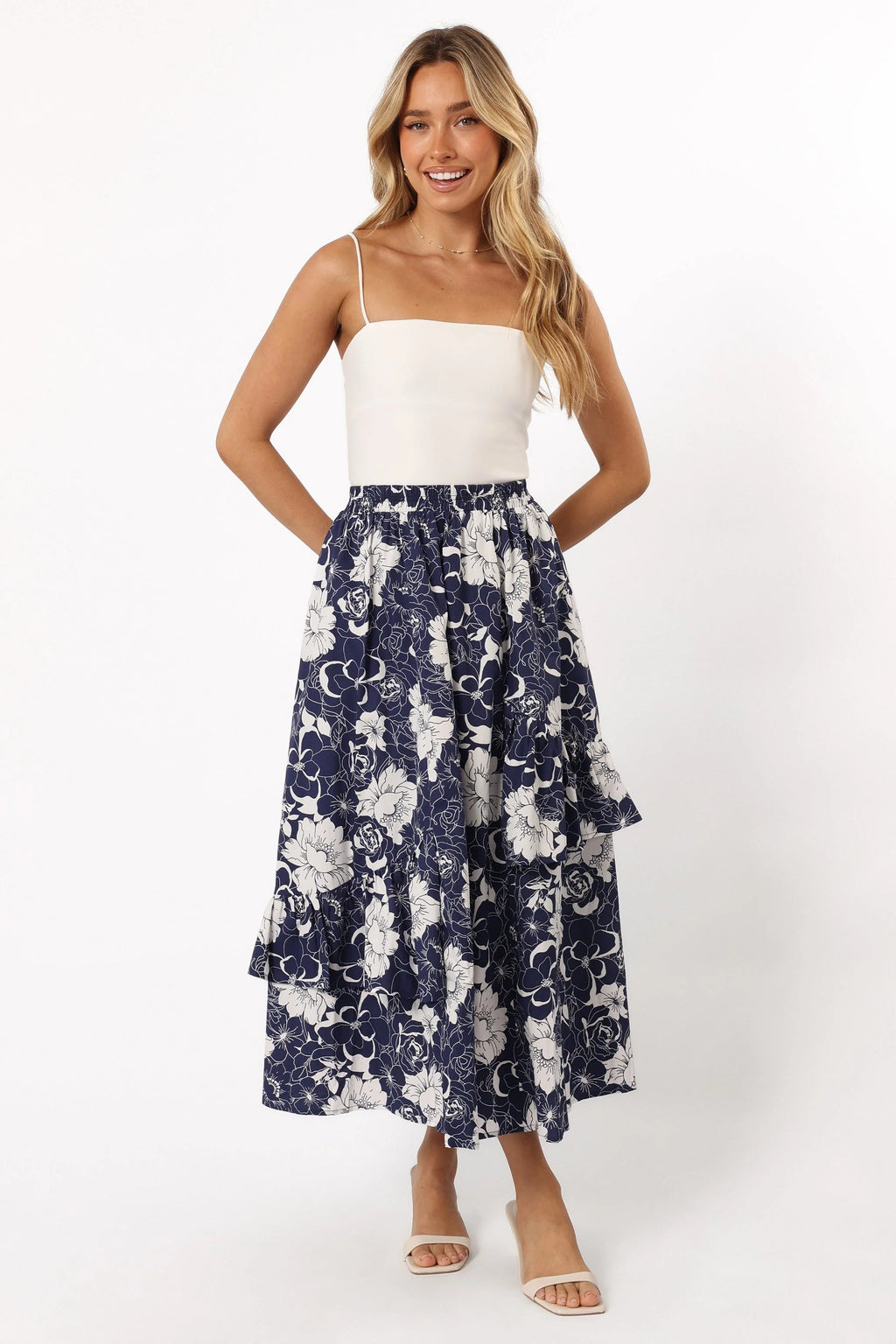Floral Tiered Midi Skirt