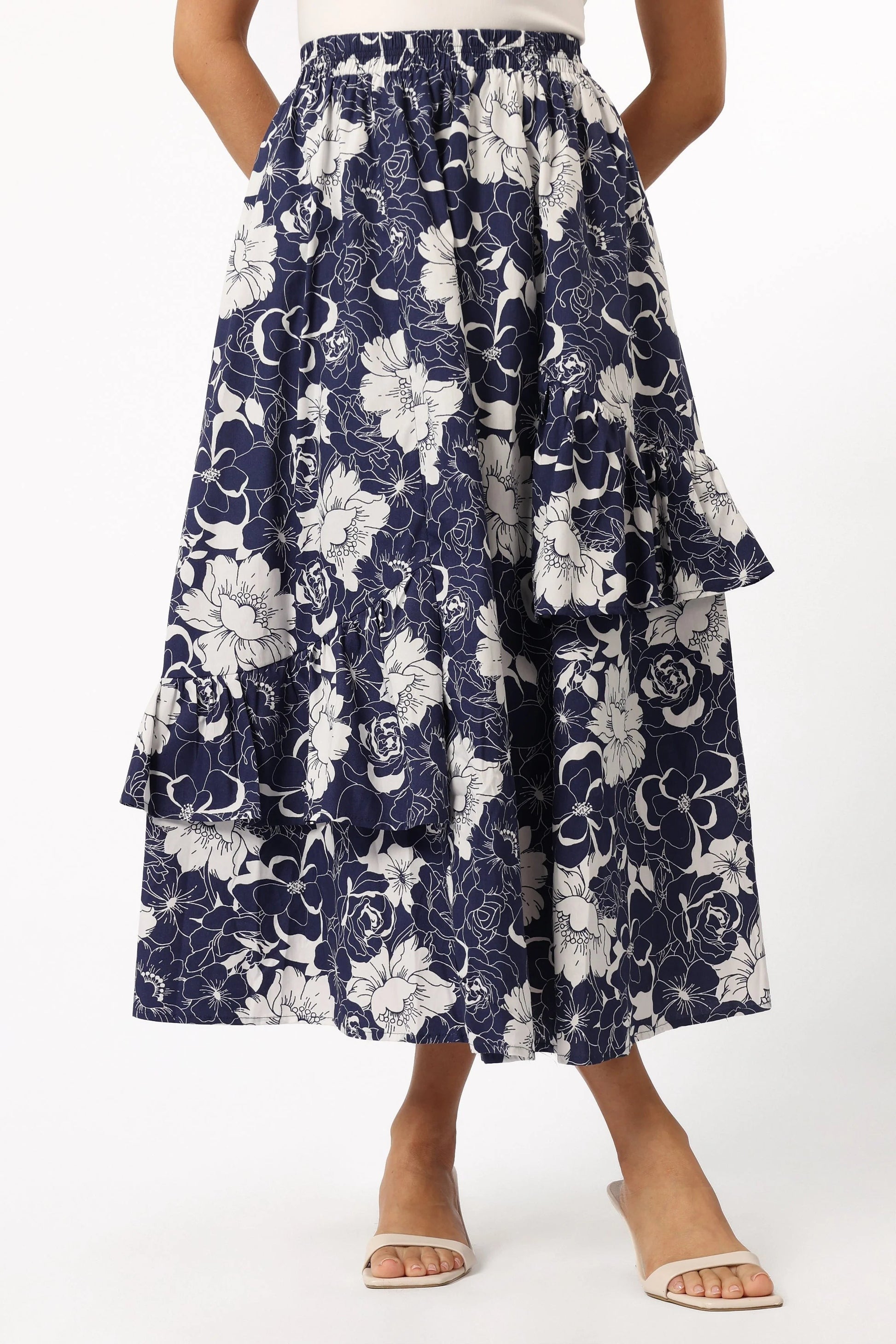 Floral Tiered Midi Skirt