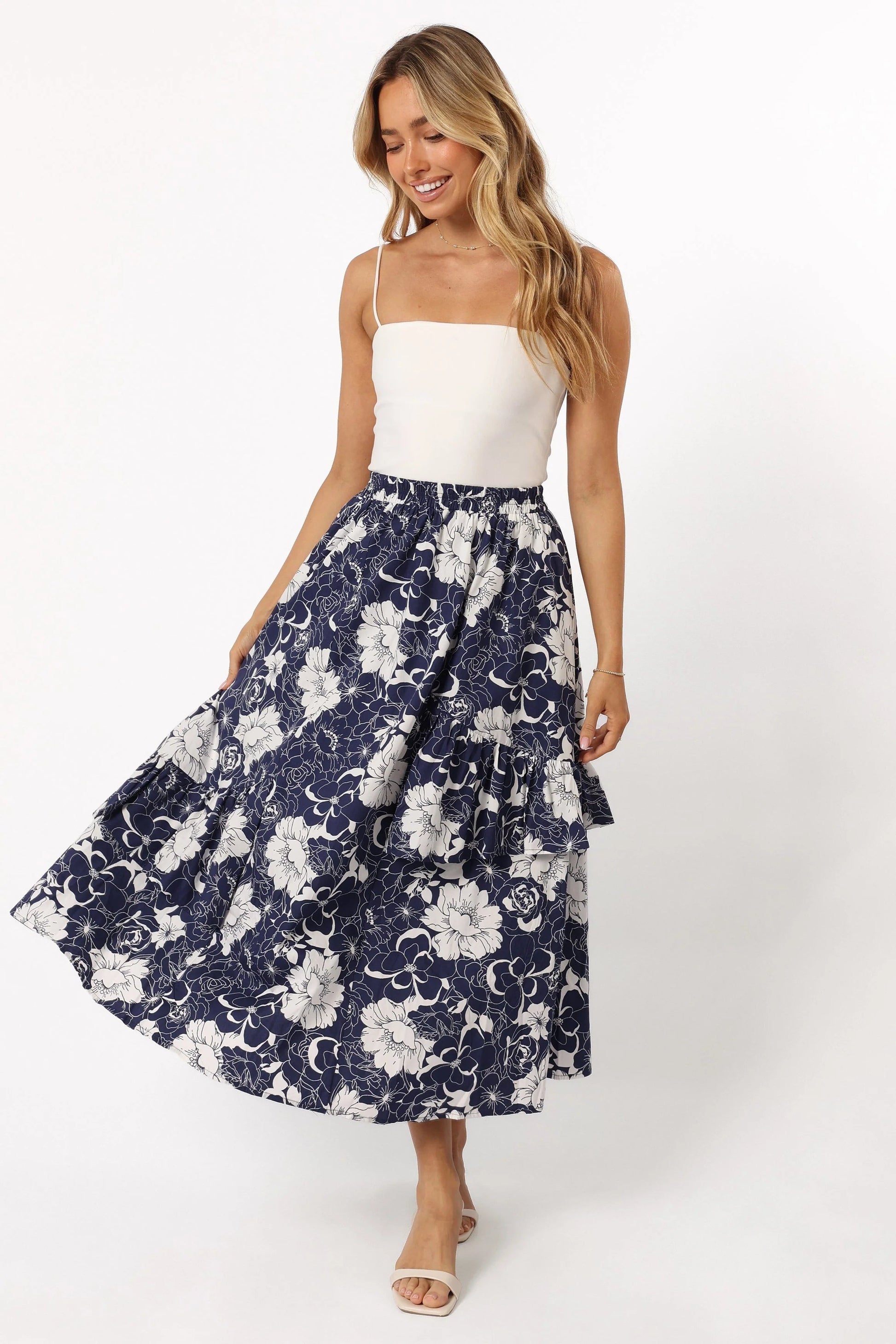Floral Tiered Midi Skirt