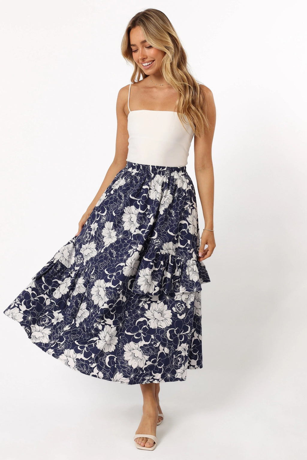Floral Tiered Midi Skirt