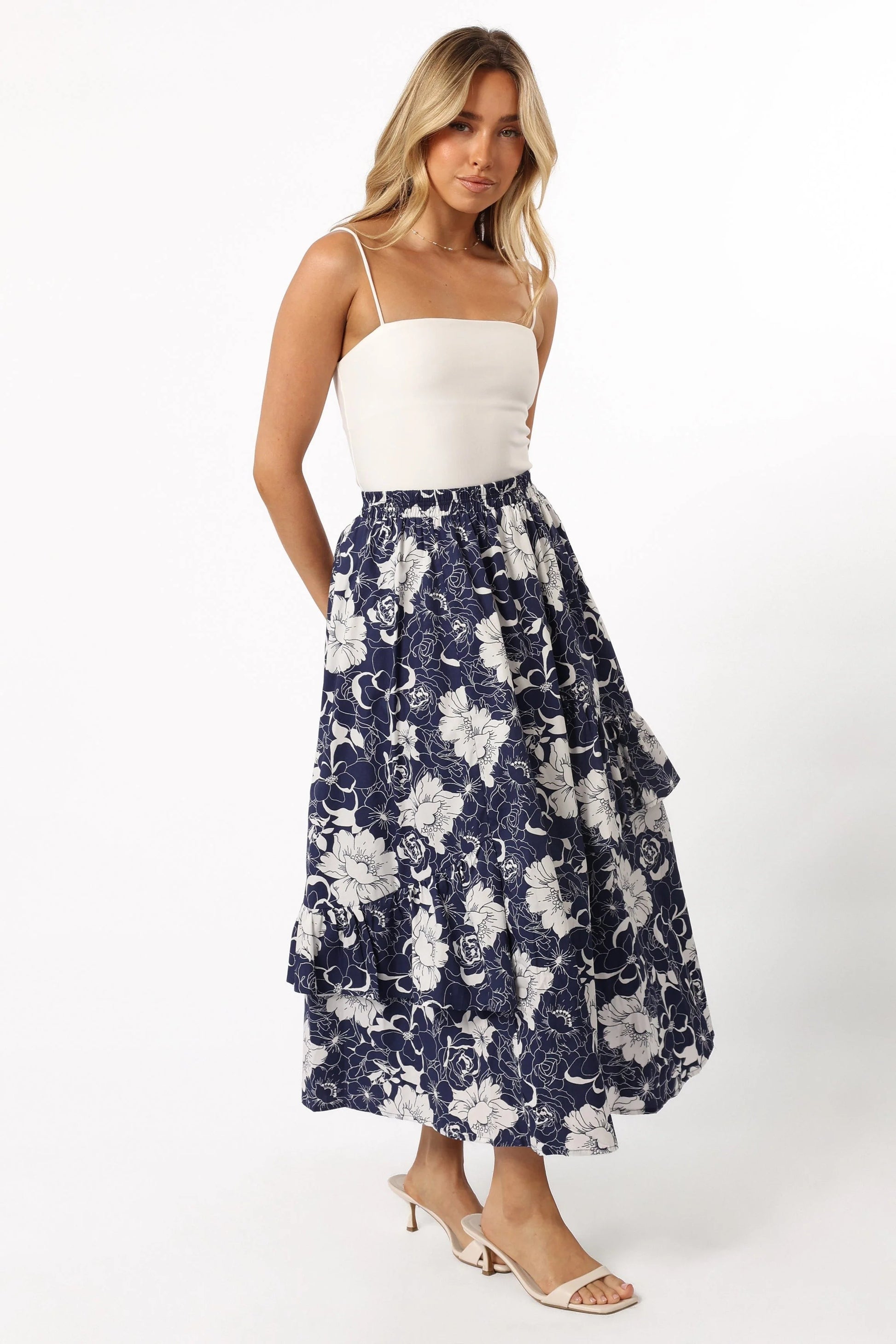 Floral Tiered Midi Skirt