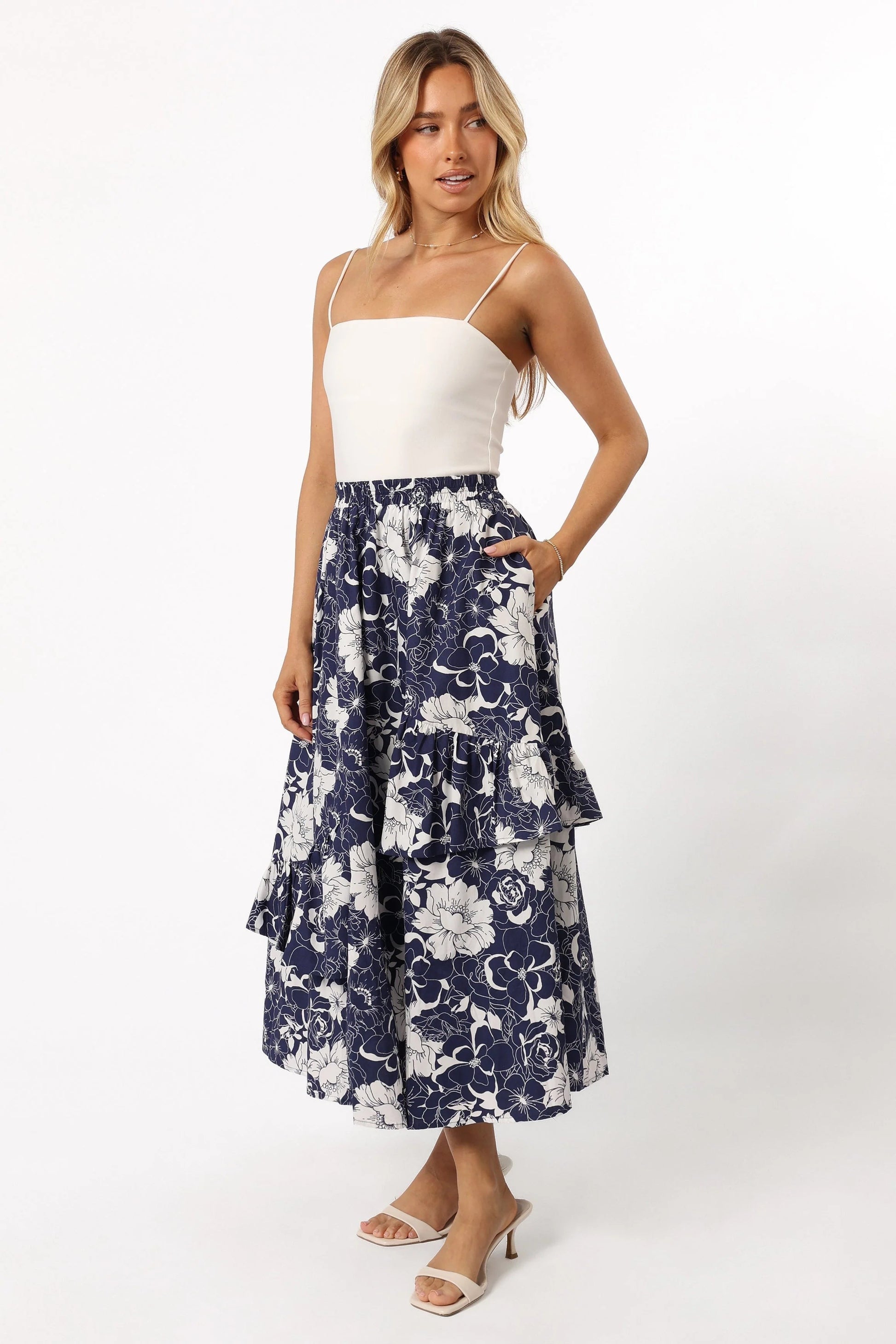 Floral Tiered Midi Skirt