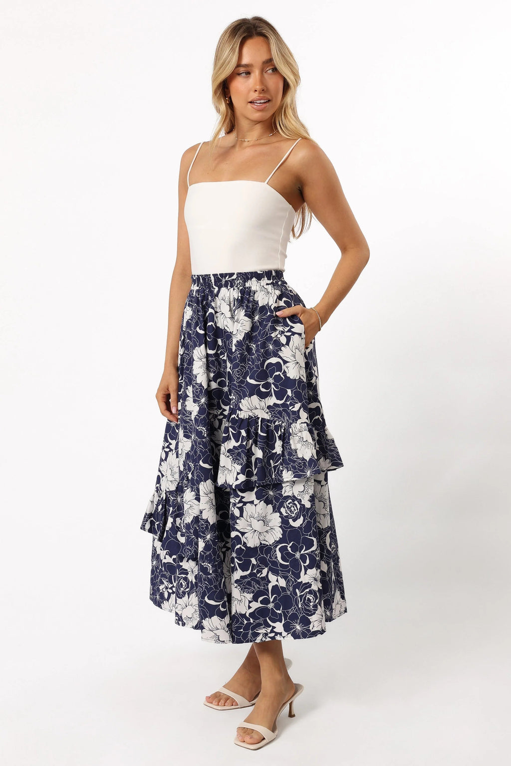 Floral Tiered Midi Skirt