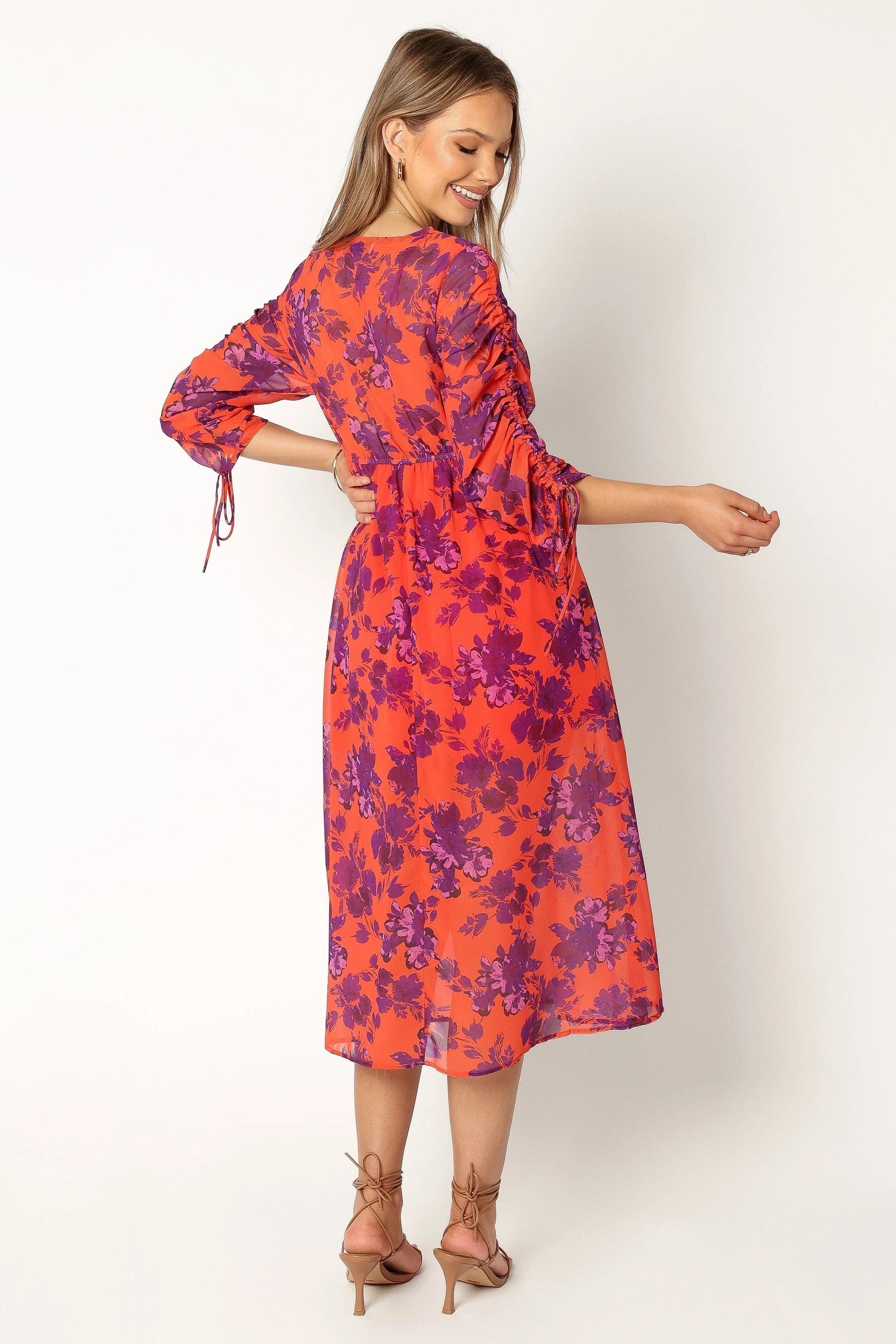 Gathered-Sleeve Midi Dress