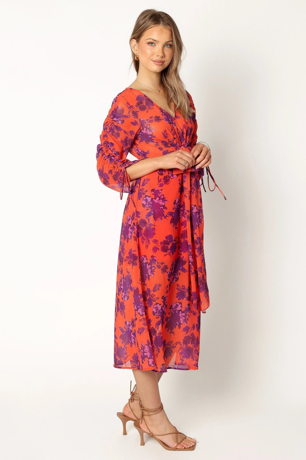 Gathered-Sleeve Midi Dress