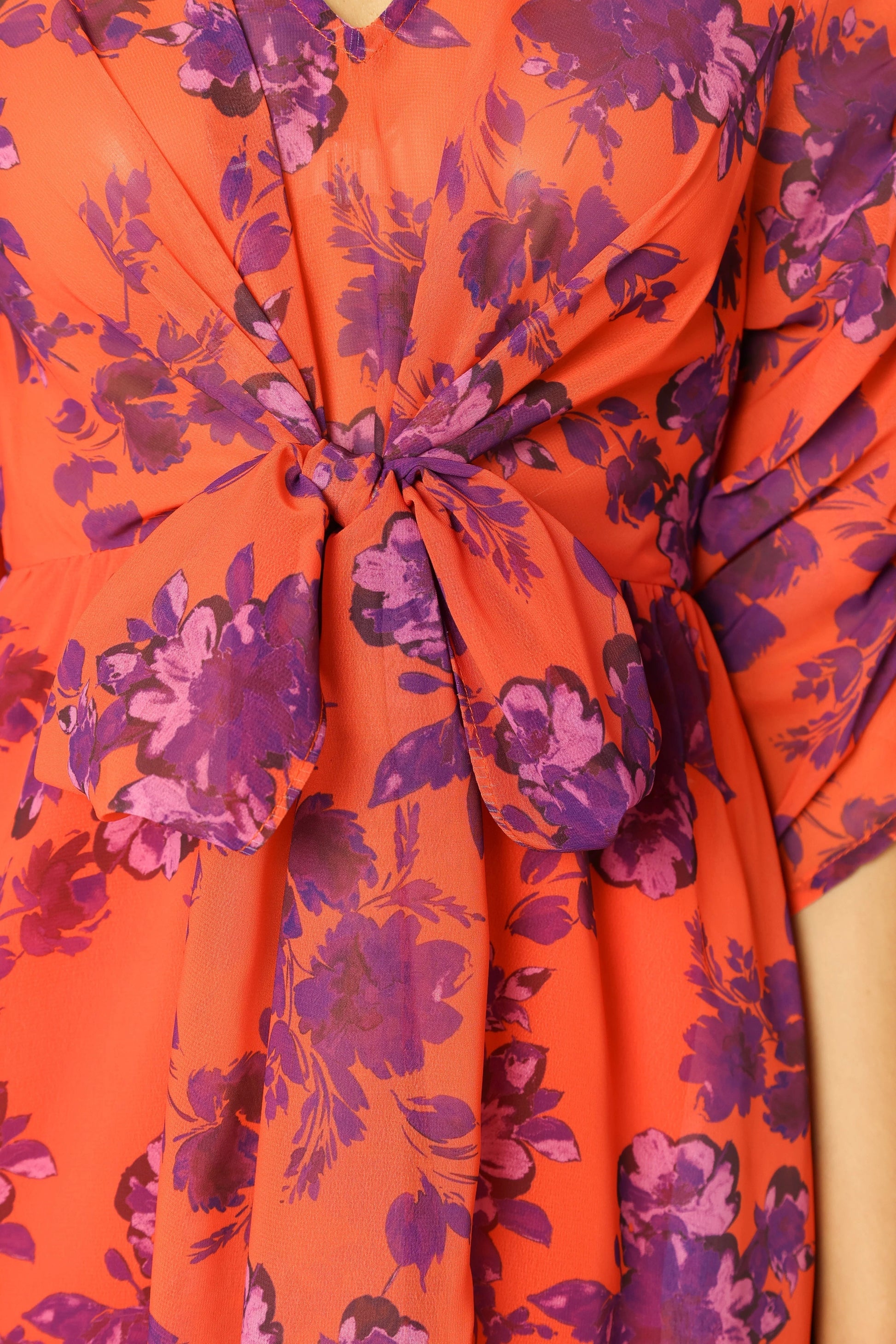 Gathered-Sleeve Midi Dress