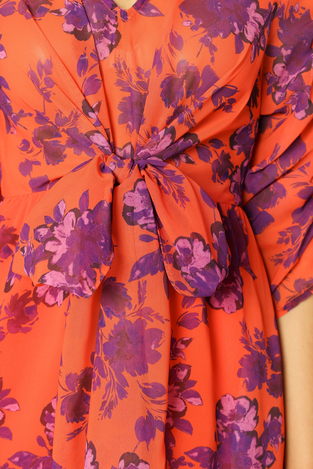 Gathered-Sleeve Midi Dress