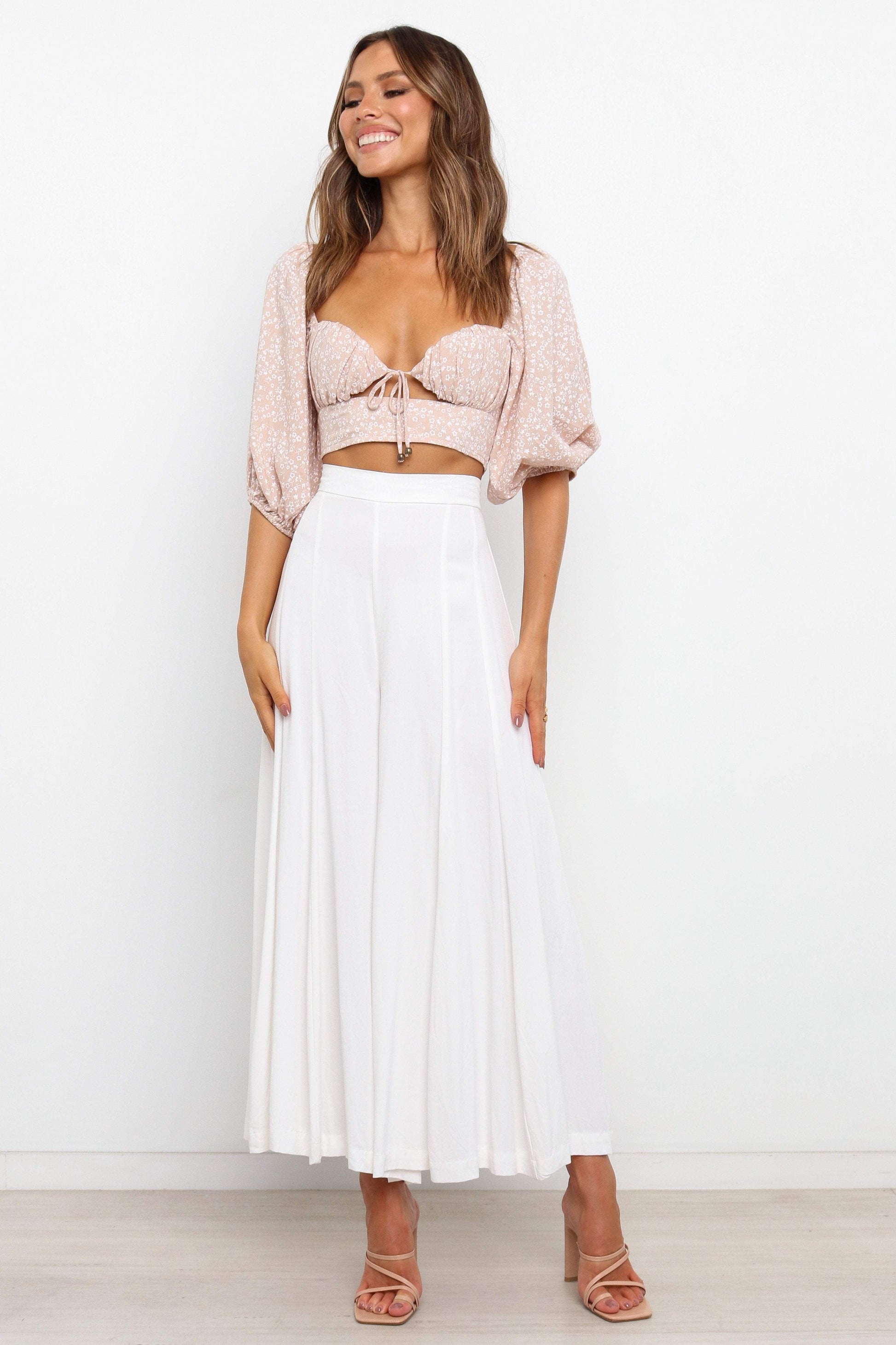Gathered Tie-Front Crop Top