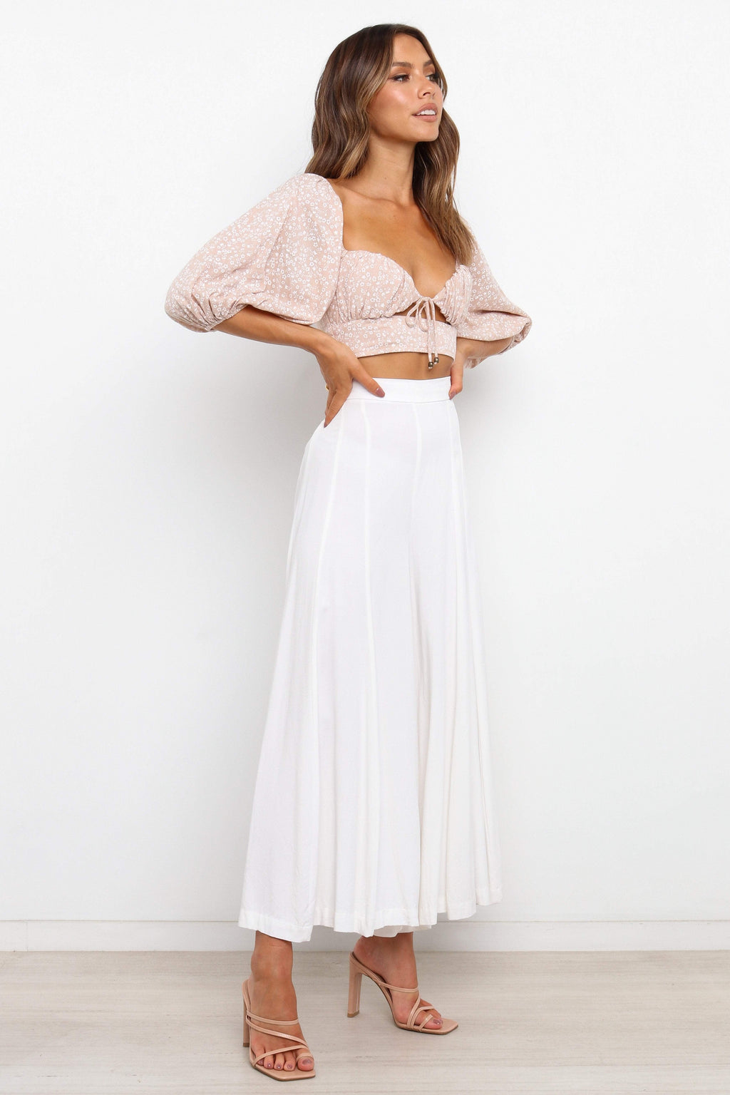 Gathered Tie-Front Crop Top