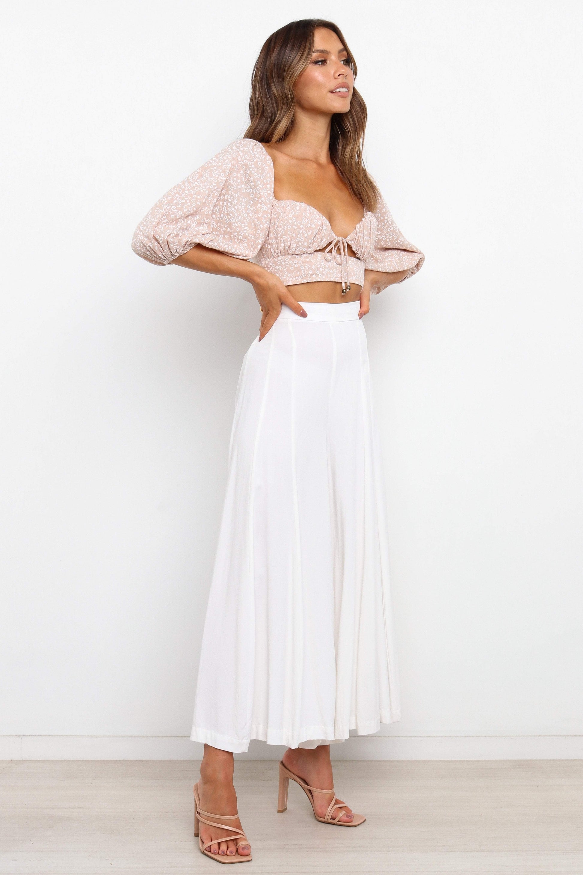 Gathered Tie-Front Crop Top