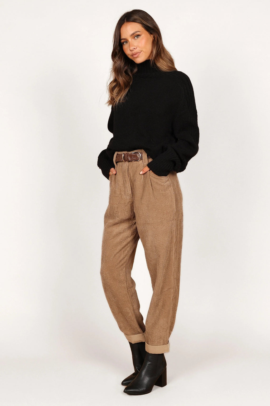 Mock-Neck Ribbed Knit Sweater