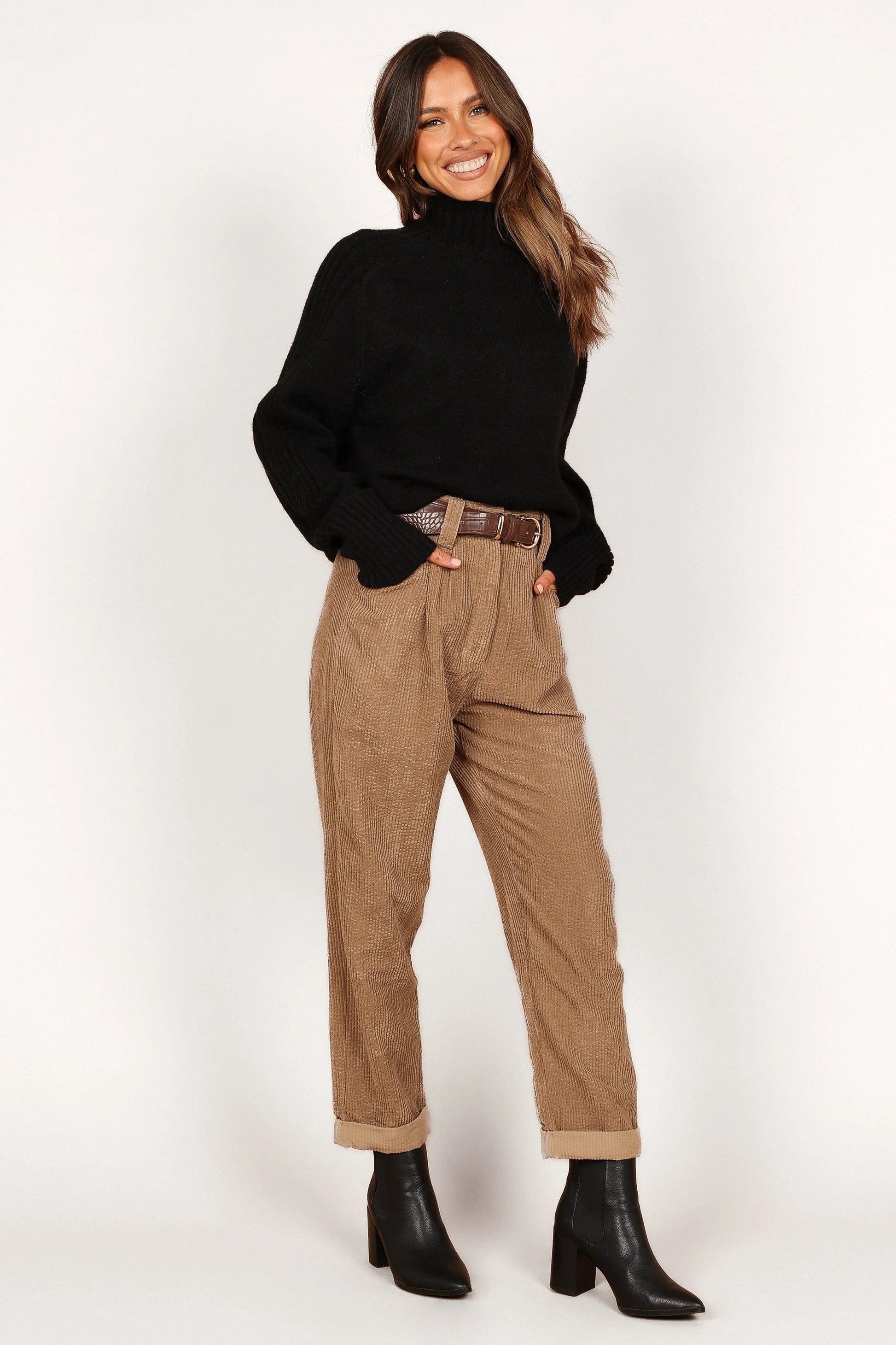 Mock-Neck Ribbed Knit Sweater